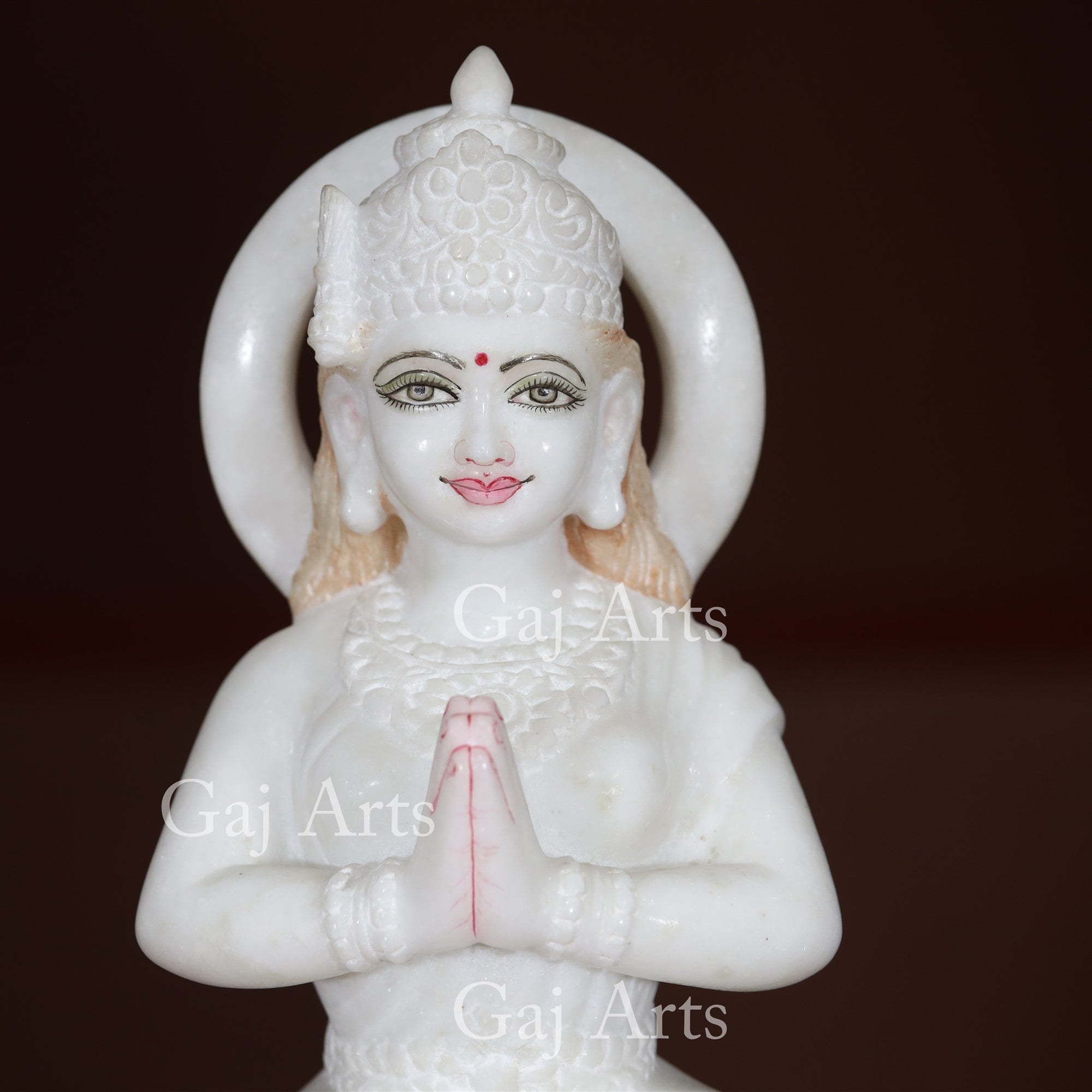 Makrana White Marble Parvati Maa Idol with Lion | 15 Inch