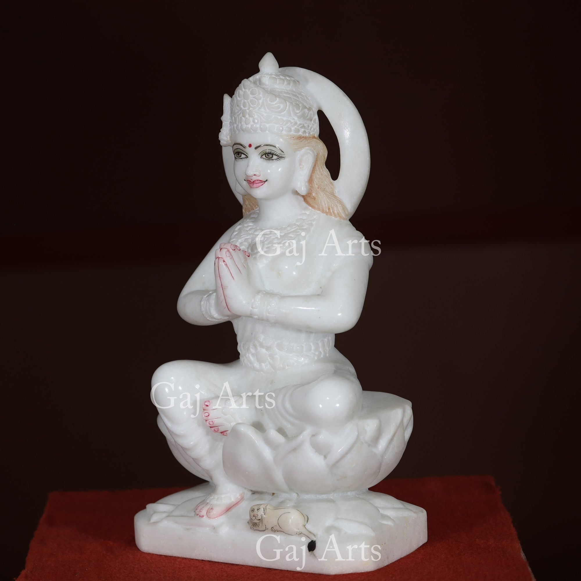 Makrana White Marble Parvati Maa Idol with Lion | 15 Inch