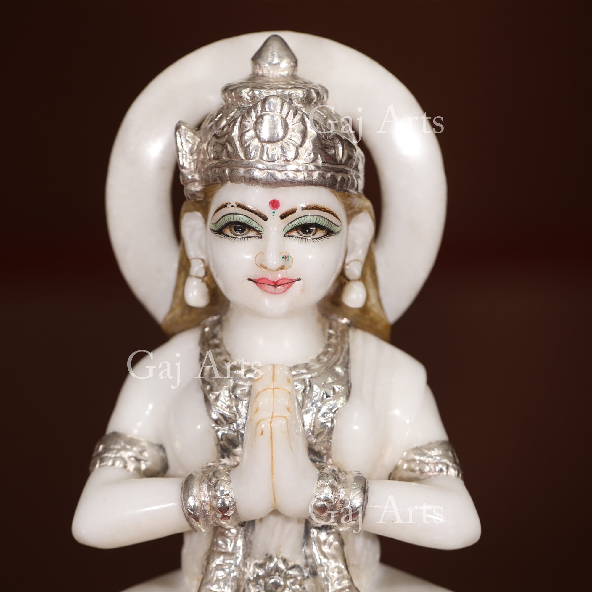 Makrana White Marble Parvati Maa Idol with Silver Work | 12 Inch