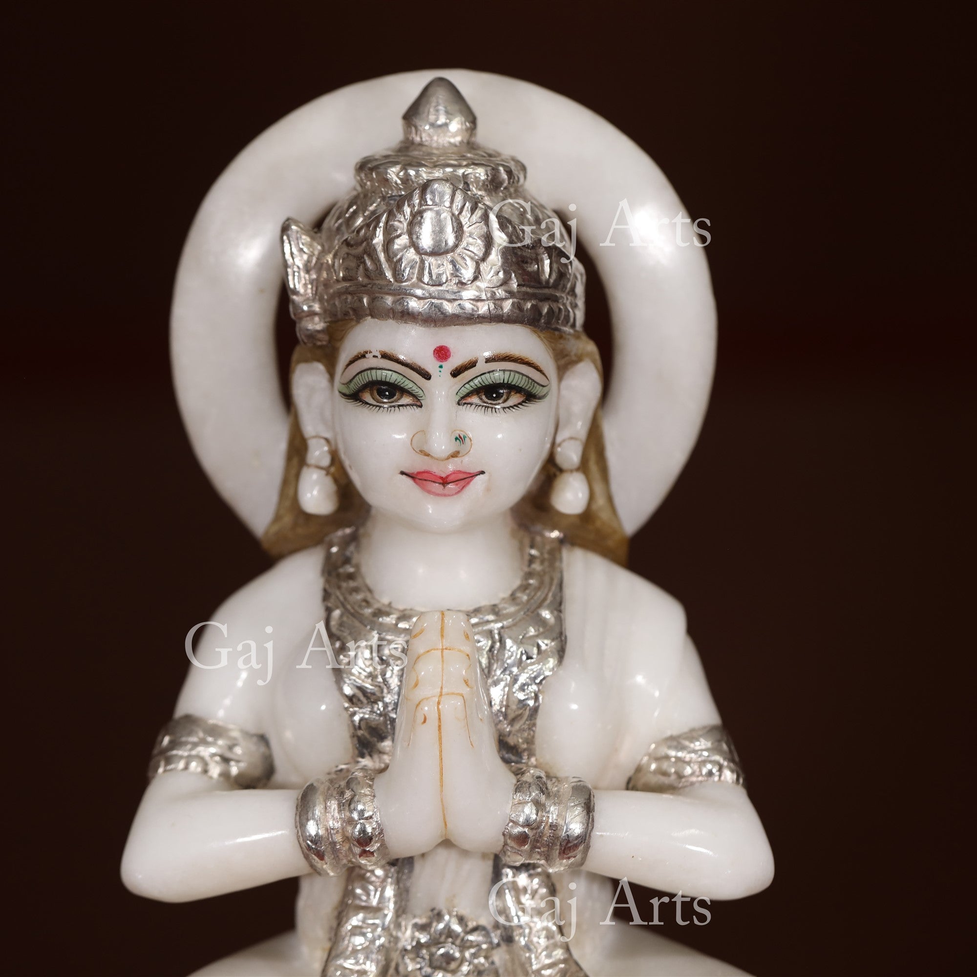 Makrana White Marble Parvati Maa Idol with Silver Work | 12 Inch