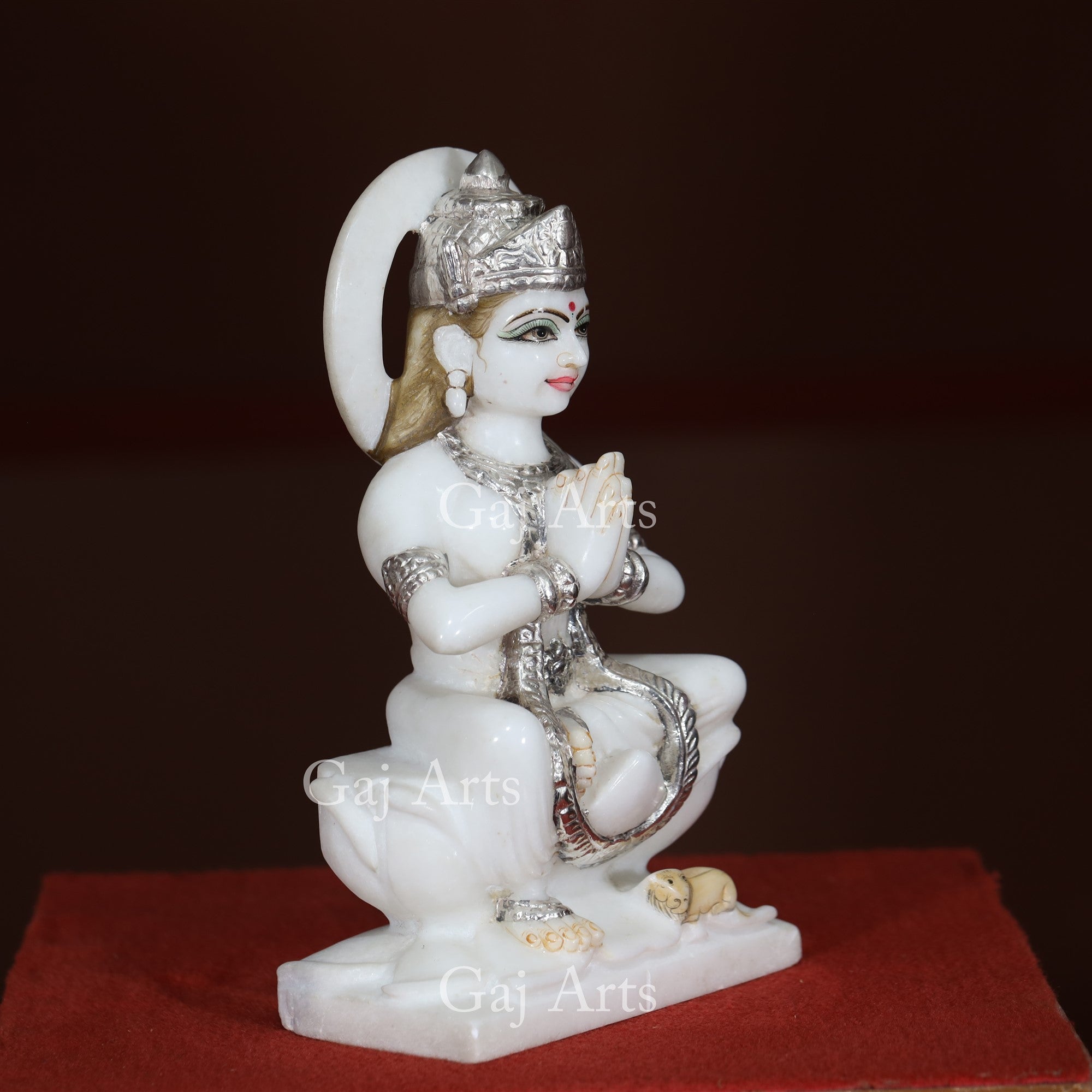 Makrana White Marble Parvati Maa Idol with Silver Work | 12 Inch
