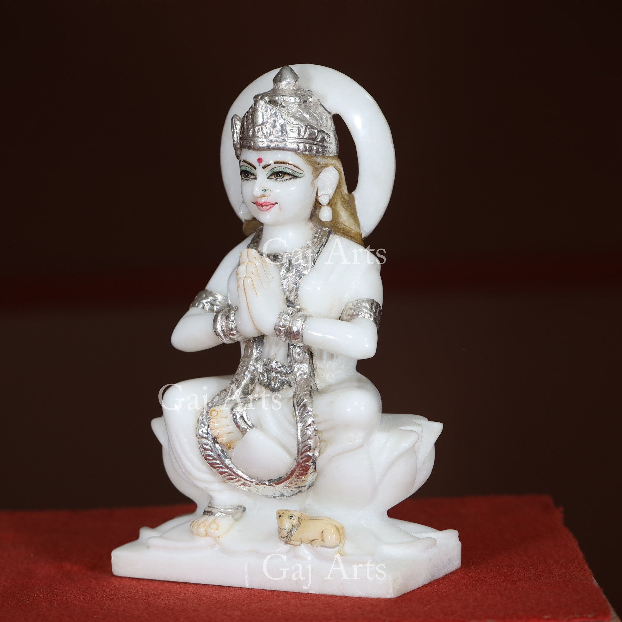 Makrana White Marble Parvati Maa Idol with Silver Work | 12 Inch
