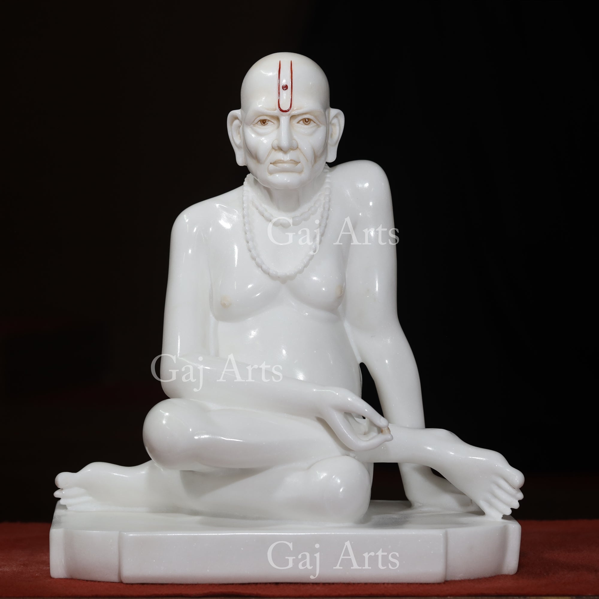 Makrana White Marble Swami Samarth Idol with Beads Mala | 18 Inch