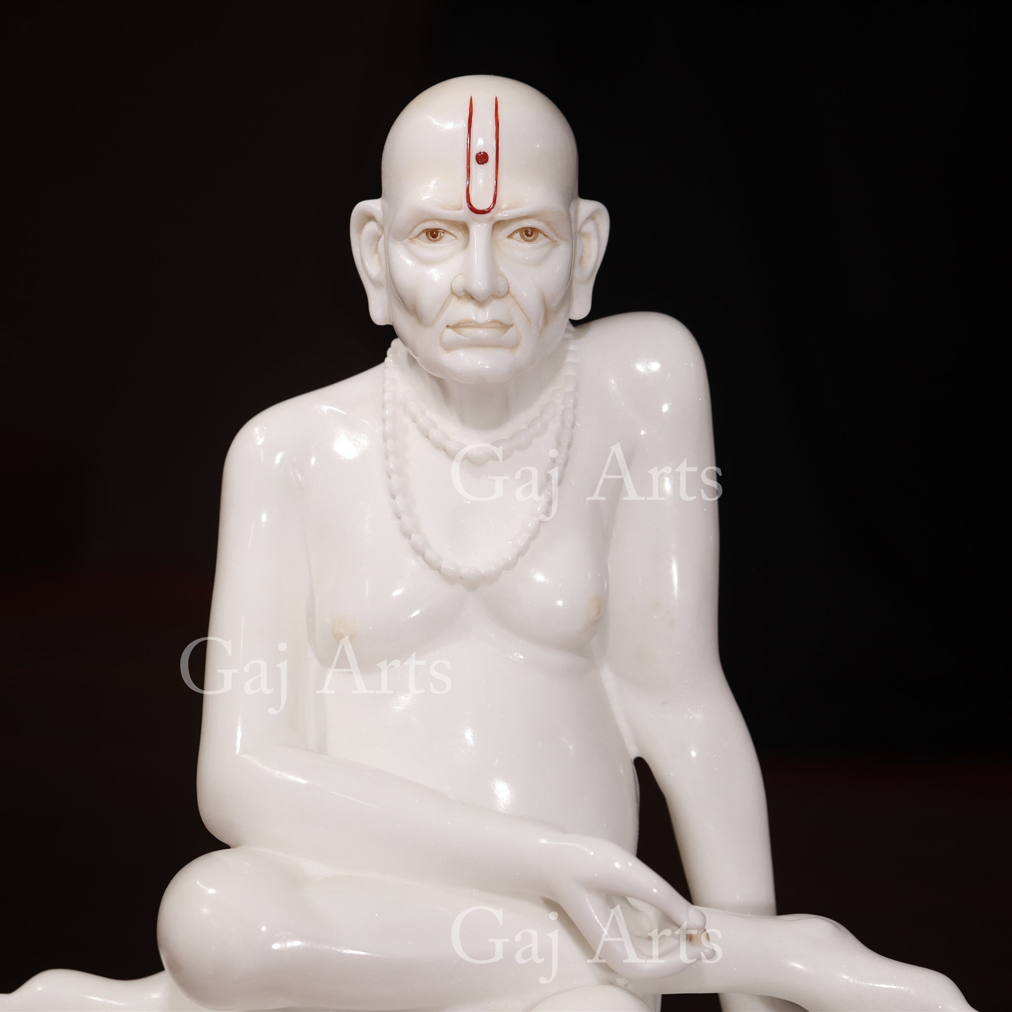 Makrana White Marble Swami Samarth Idol with Beads Mala | 18 Inch