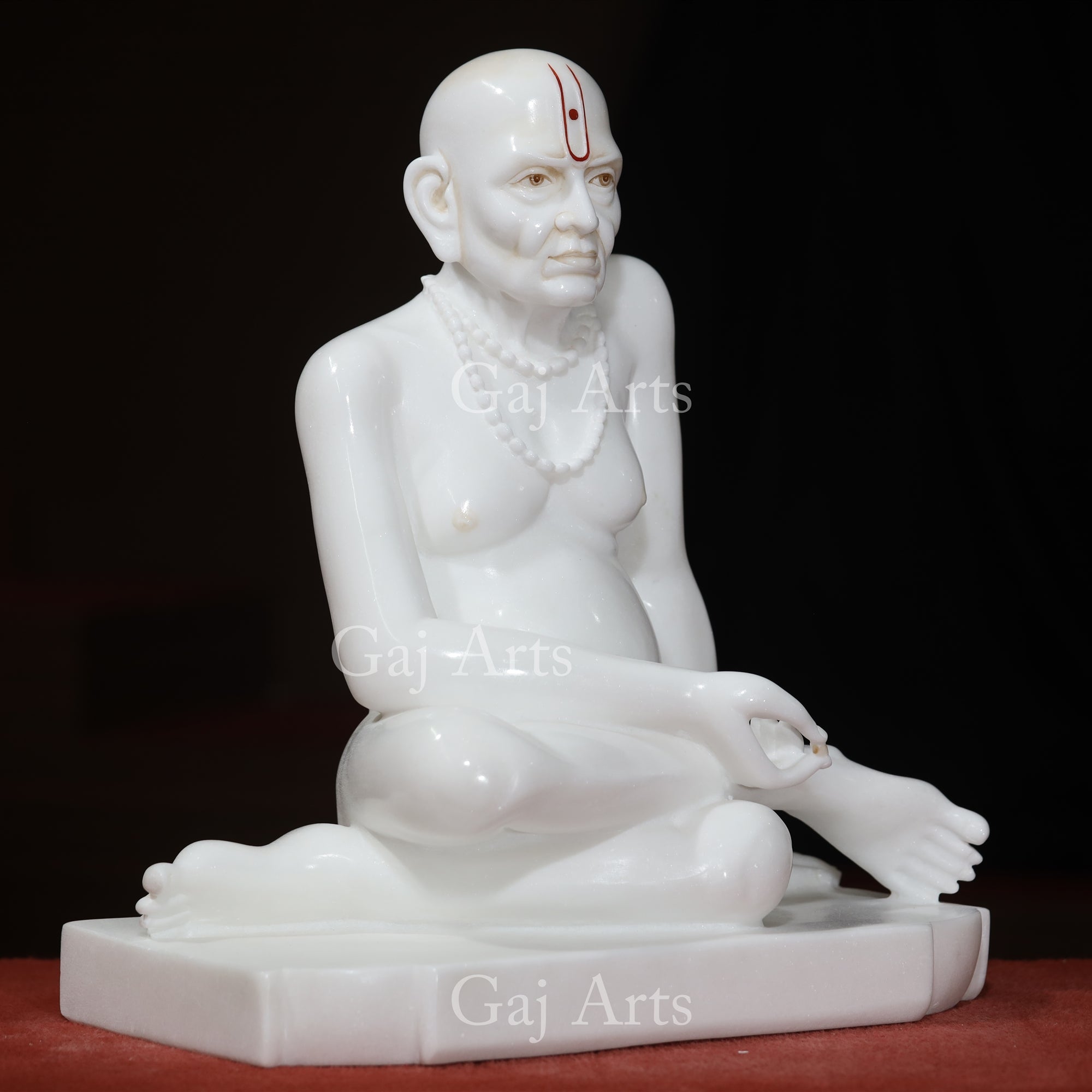Makrana White Marble Swami Samarth Idol with Beads Mala | 18 Inch