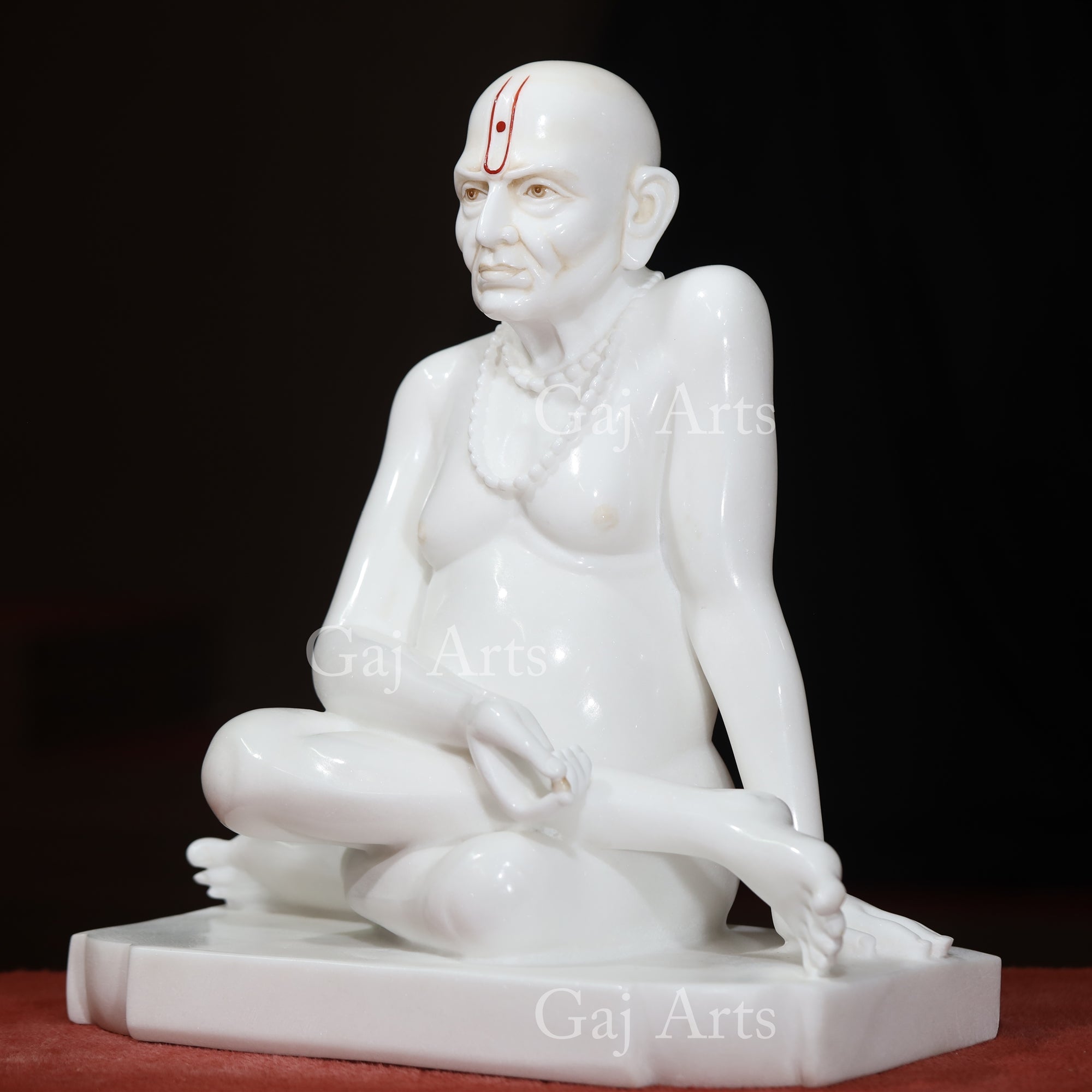 Makrana White Marble Swami Samarth Idol with Beads Mala | 18 Inch