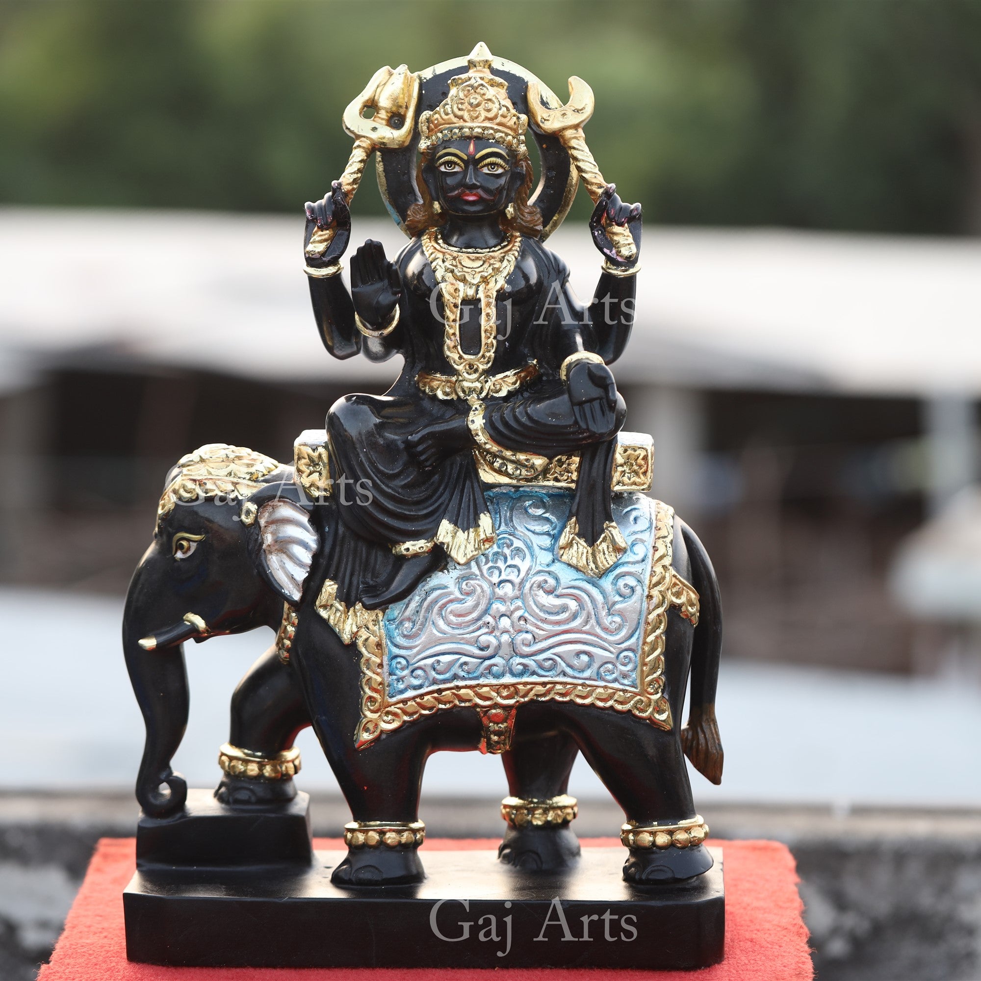 Rajasthan Black Marble Shani Dev Idol with Gold Foil | 18 Inch
