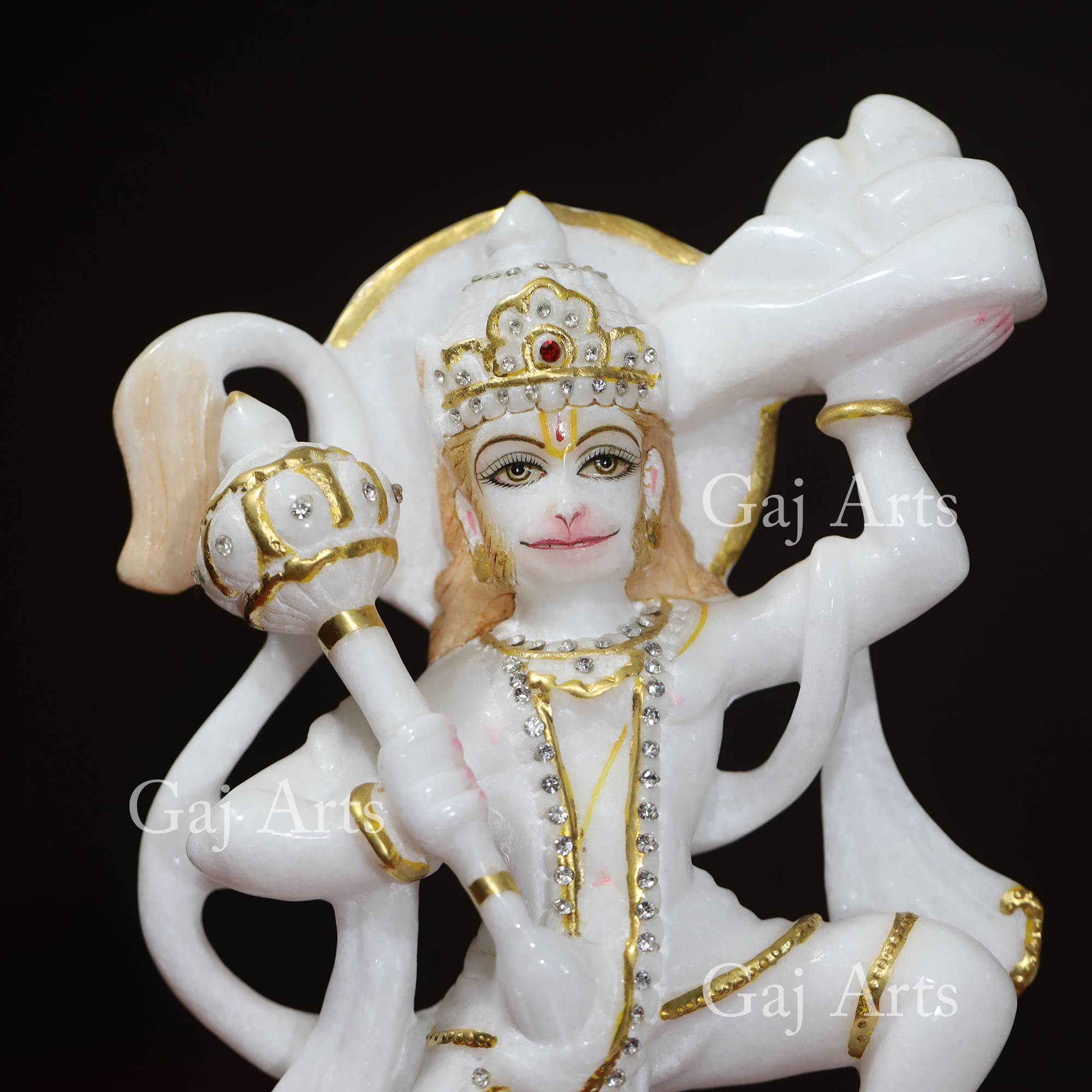 White Marble Veer Hanuman Ji Idol | 12 Inch