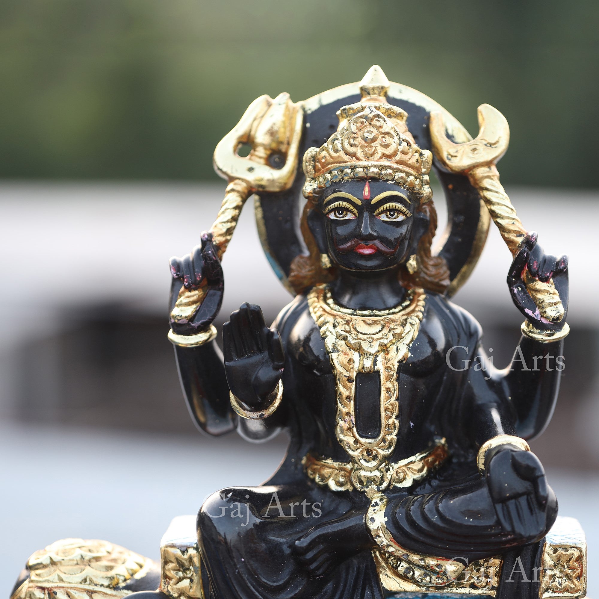 Rajasthan Black Marble Shani Dev Idol with Gold Foil | 18 Inch