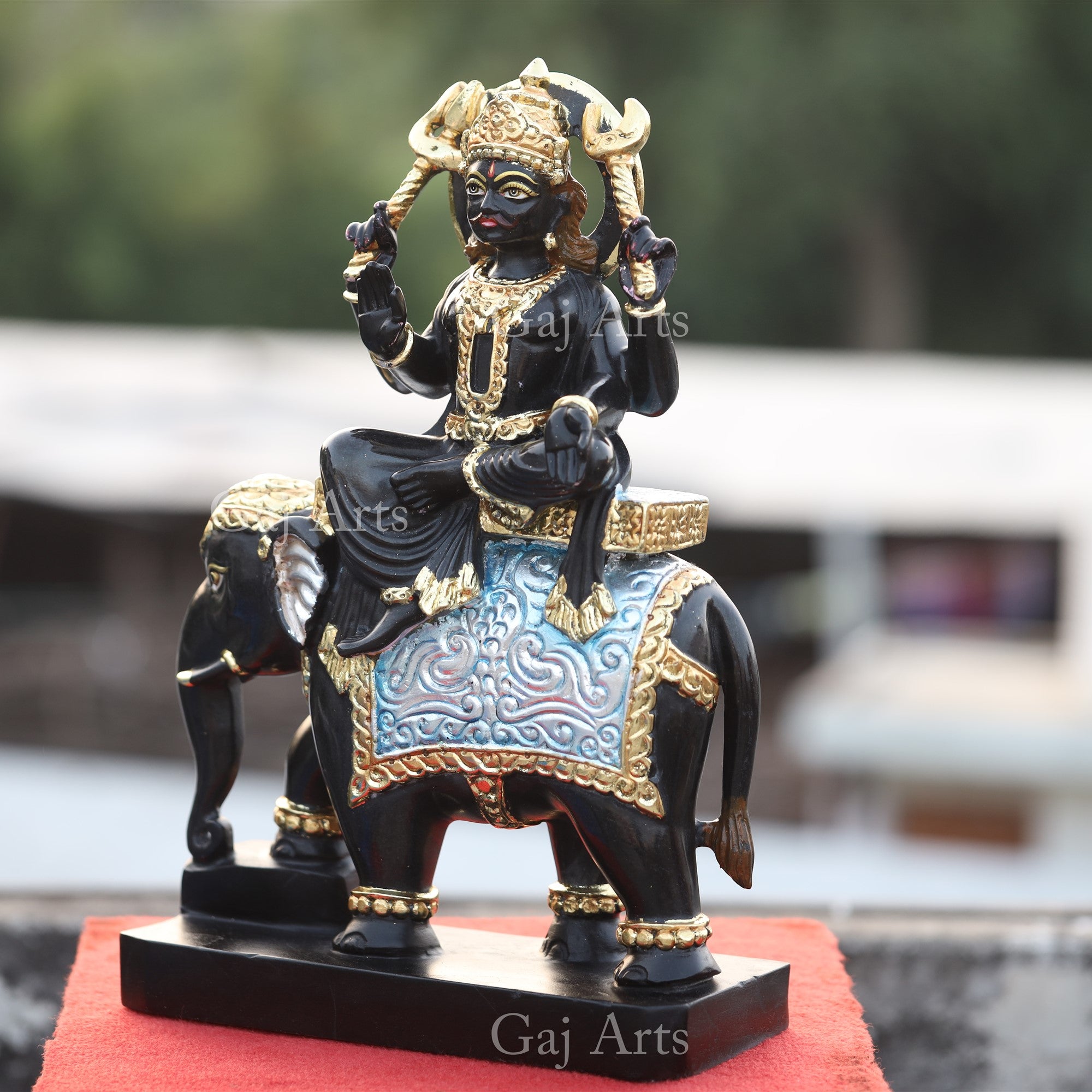 Rajasthan Black Marble Shani Dev Idol with Gold Foil | 18 Inch