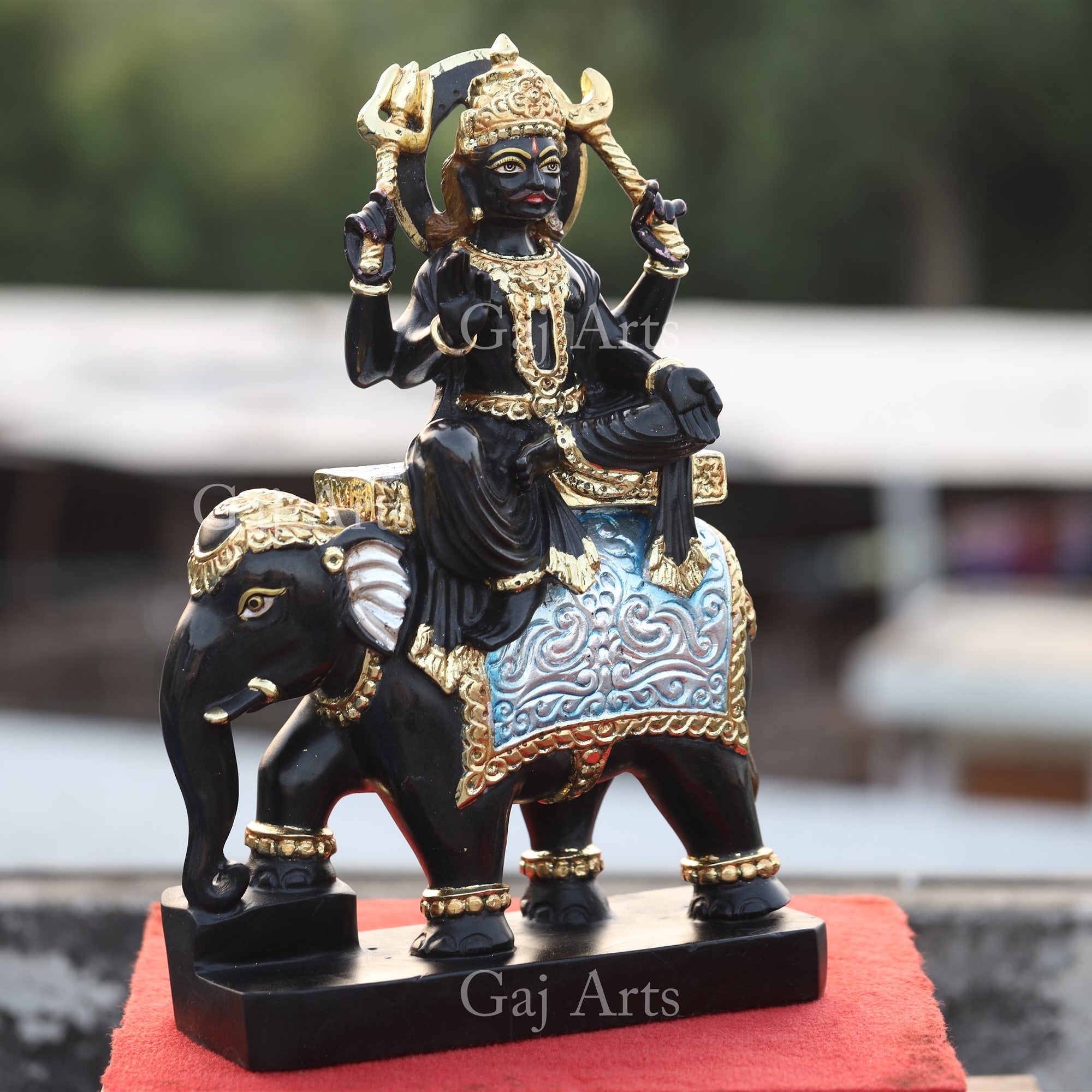 Rajasthan Black Marble Shani Dev Idol with Gold Foil | 18 Inch