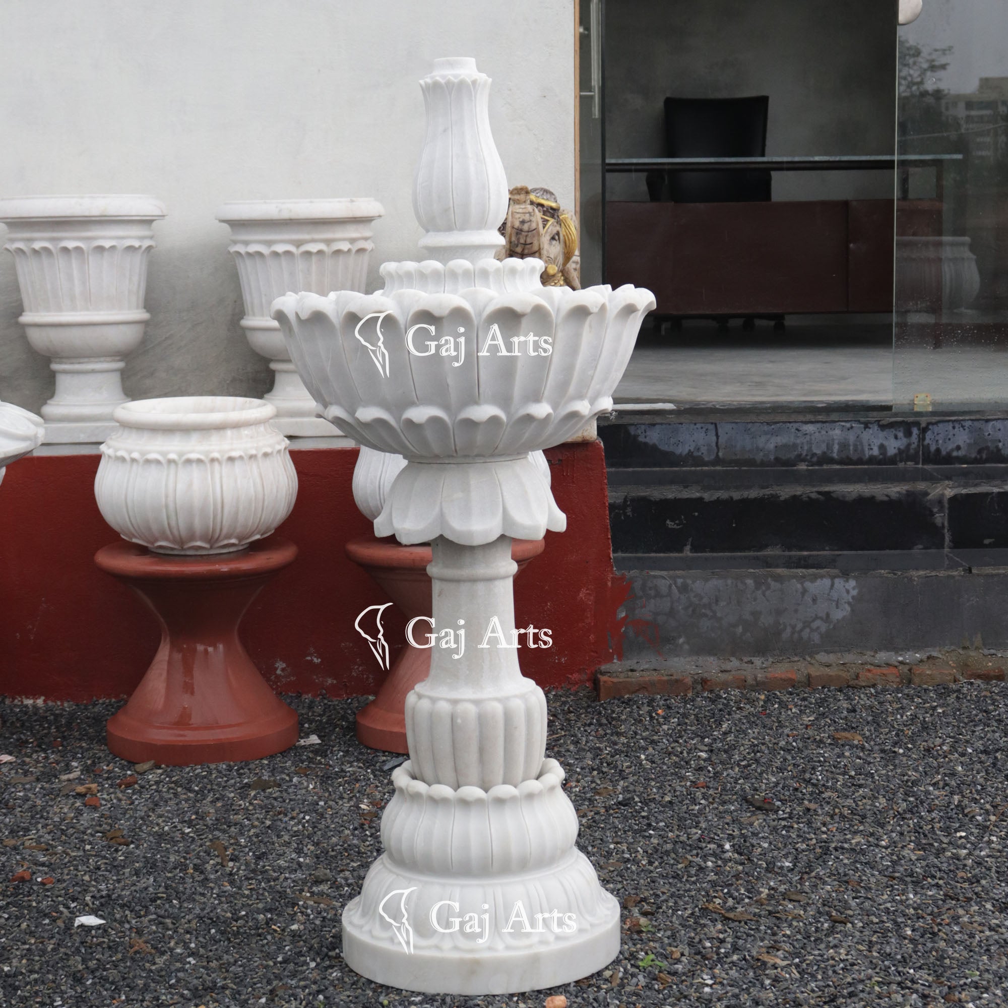 White Marble Floral Water Fountain | 57 Inch