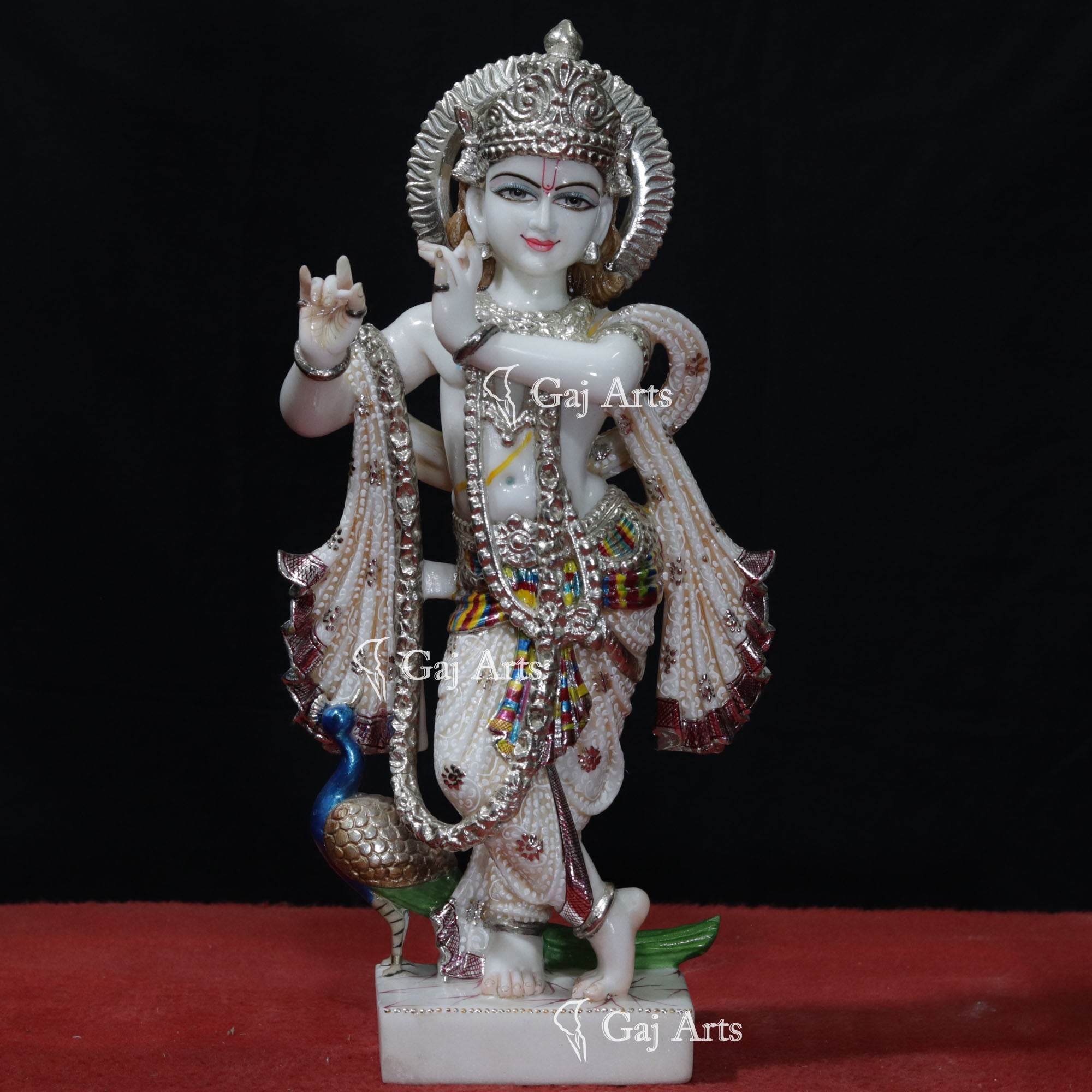 Super White Makrana Marble Krishna Statue | 18 Inch