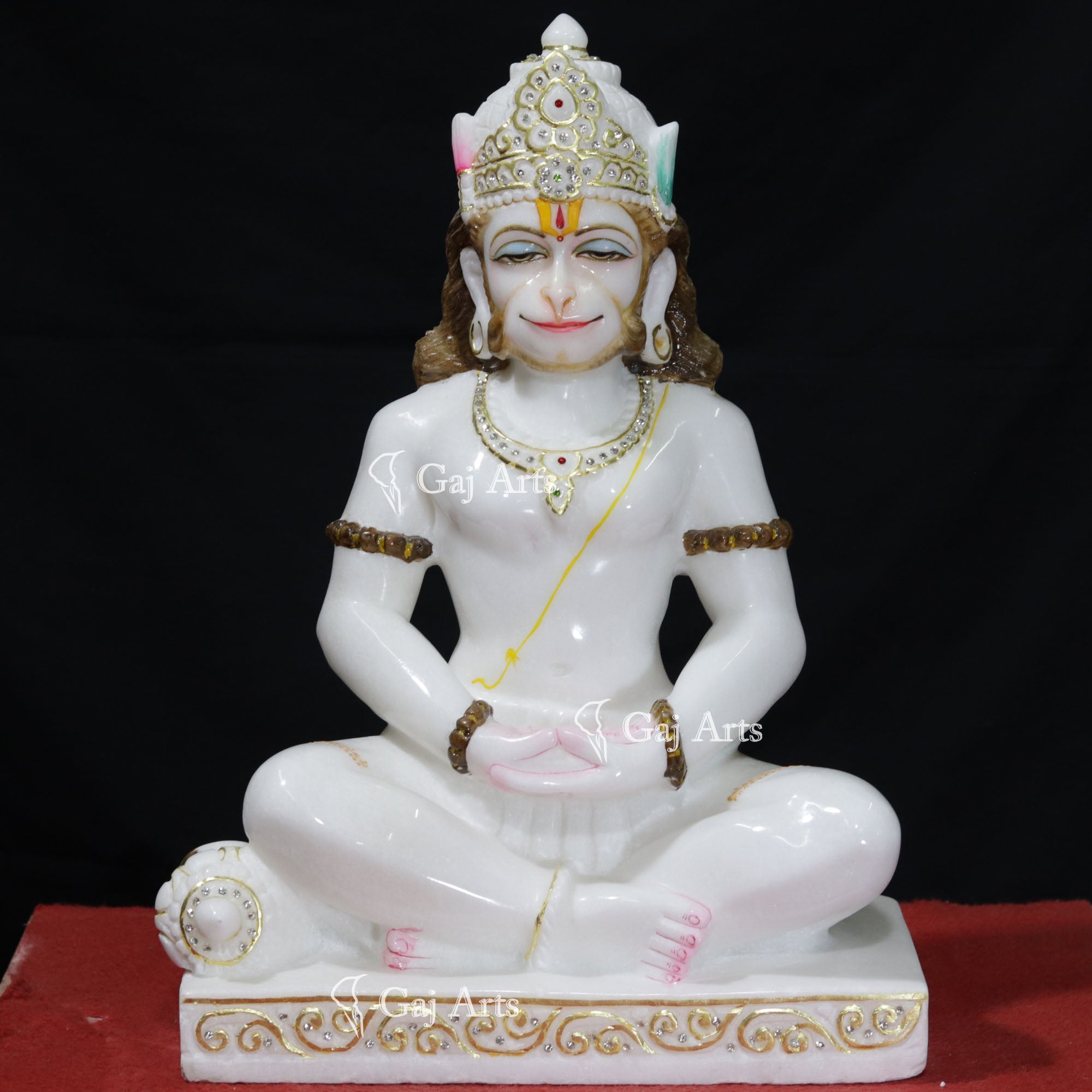 White Marble Dhyan Hanuman Ji Idol | 21 Inch