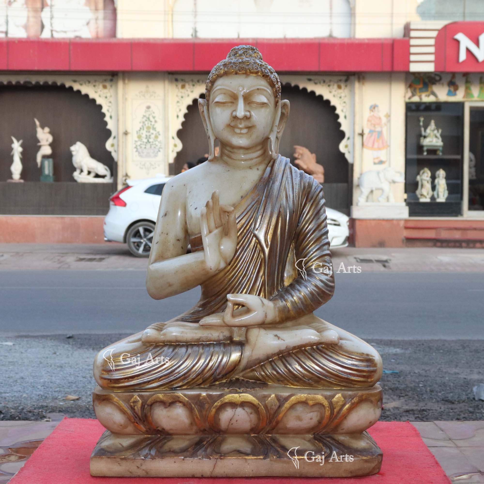 Off White Marble Sitting Buddha Statue | 24 Inch