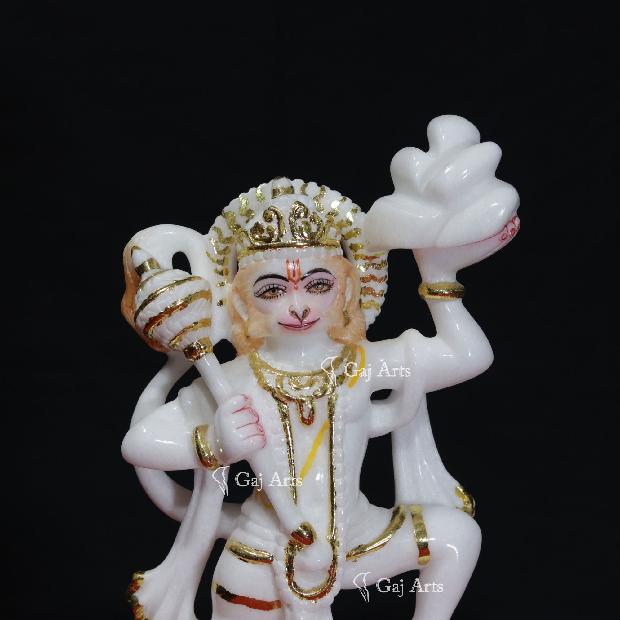Super White Makrana Marble Veer Hanuman Ji Idol | 10 Inch