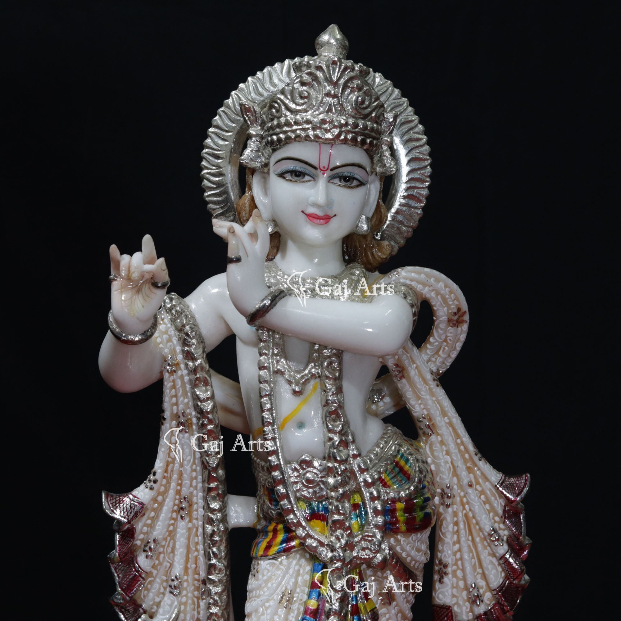 Super White Makrana Marble Krishna Statue | 18 Inch
