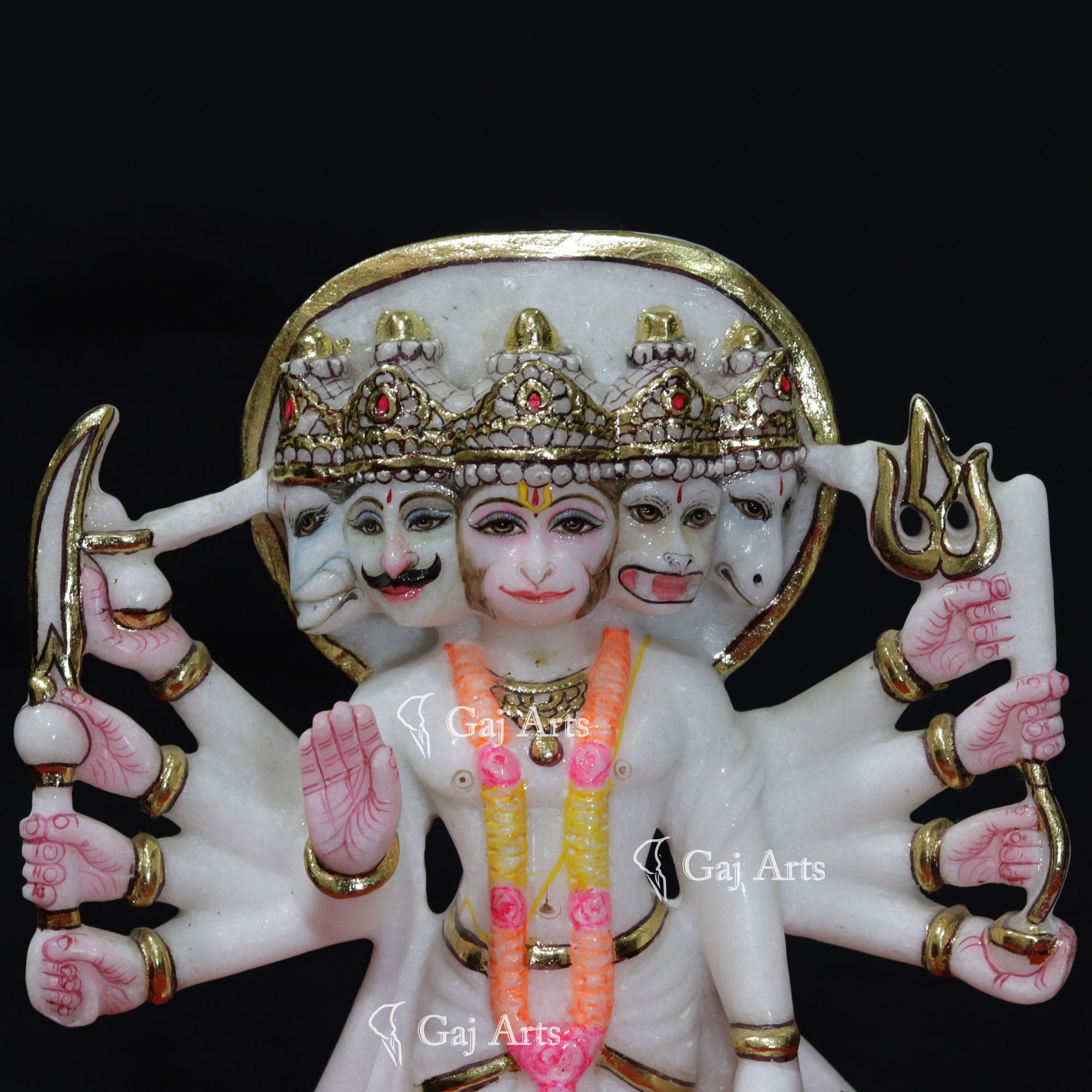 White Makrana Marble Panchmukhi Hanuman Ji Idol | 12 Inch