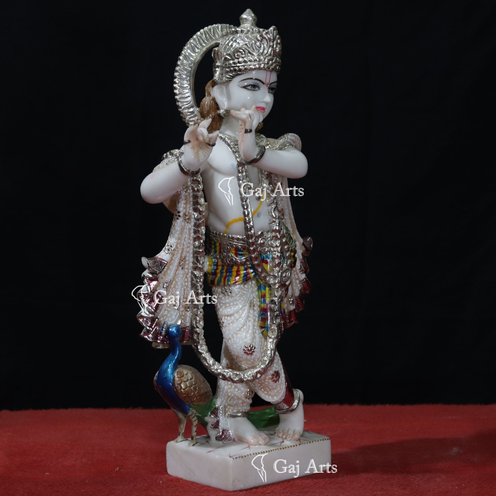 Super White Makrana Marble Krishna Statue | 18 Inch