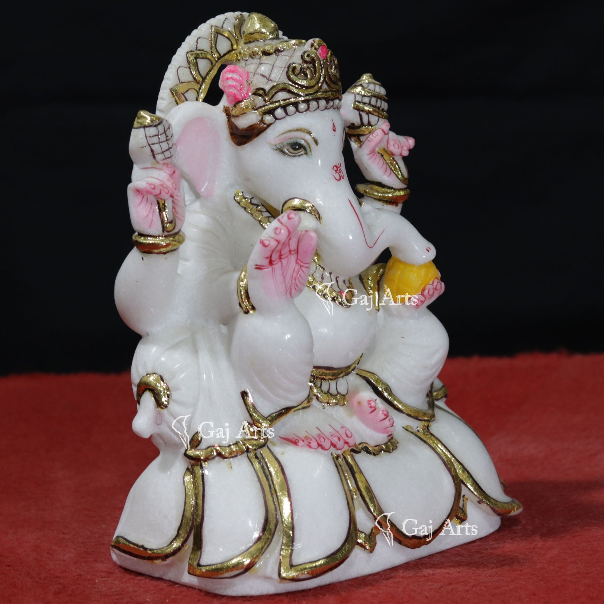 Super White Makrana Marble Ganesh Idol | 9 Inch