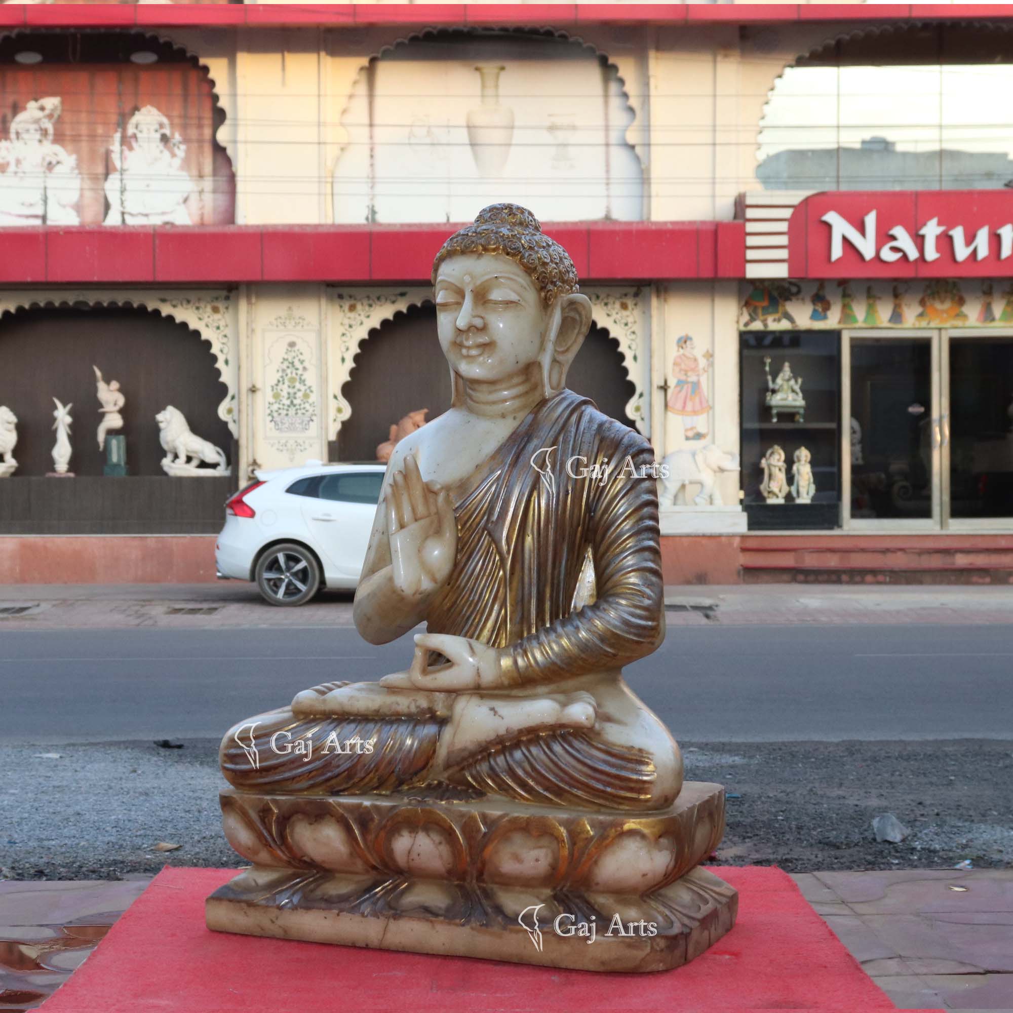 Off White Marble Sitting Buddha Statue | 24 Inch