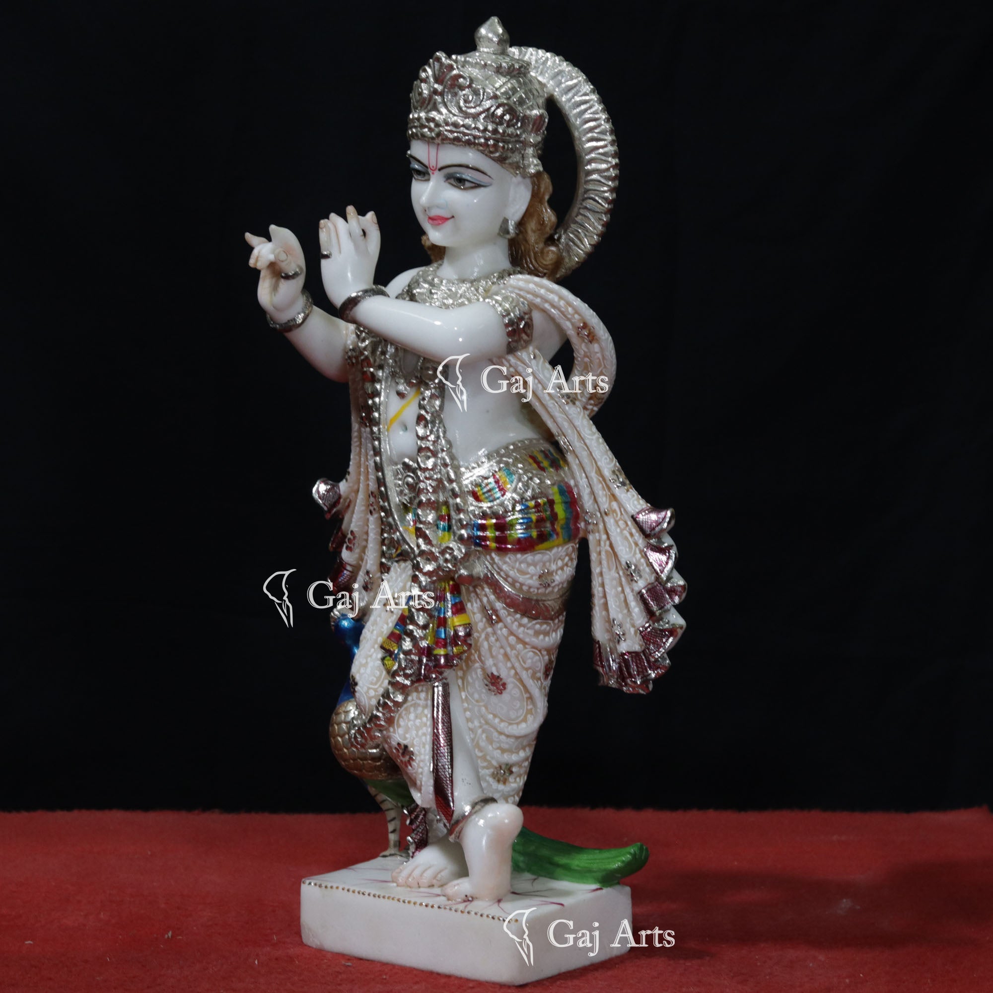 Super White Makrana Marble Krishna Statue | 18 Inch