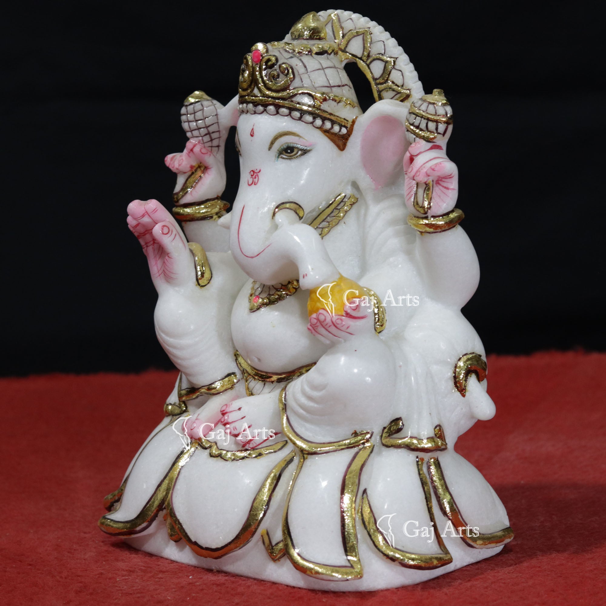 Super White Makrana Marble Ganesh Idol | 9 Inch