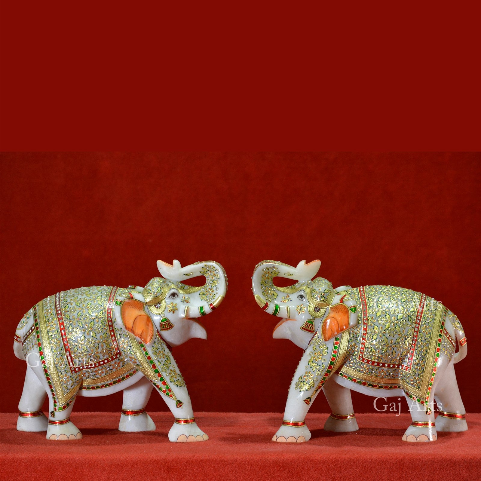 White Marble Meenakari Elephant Statue | 13 Inch