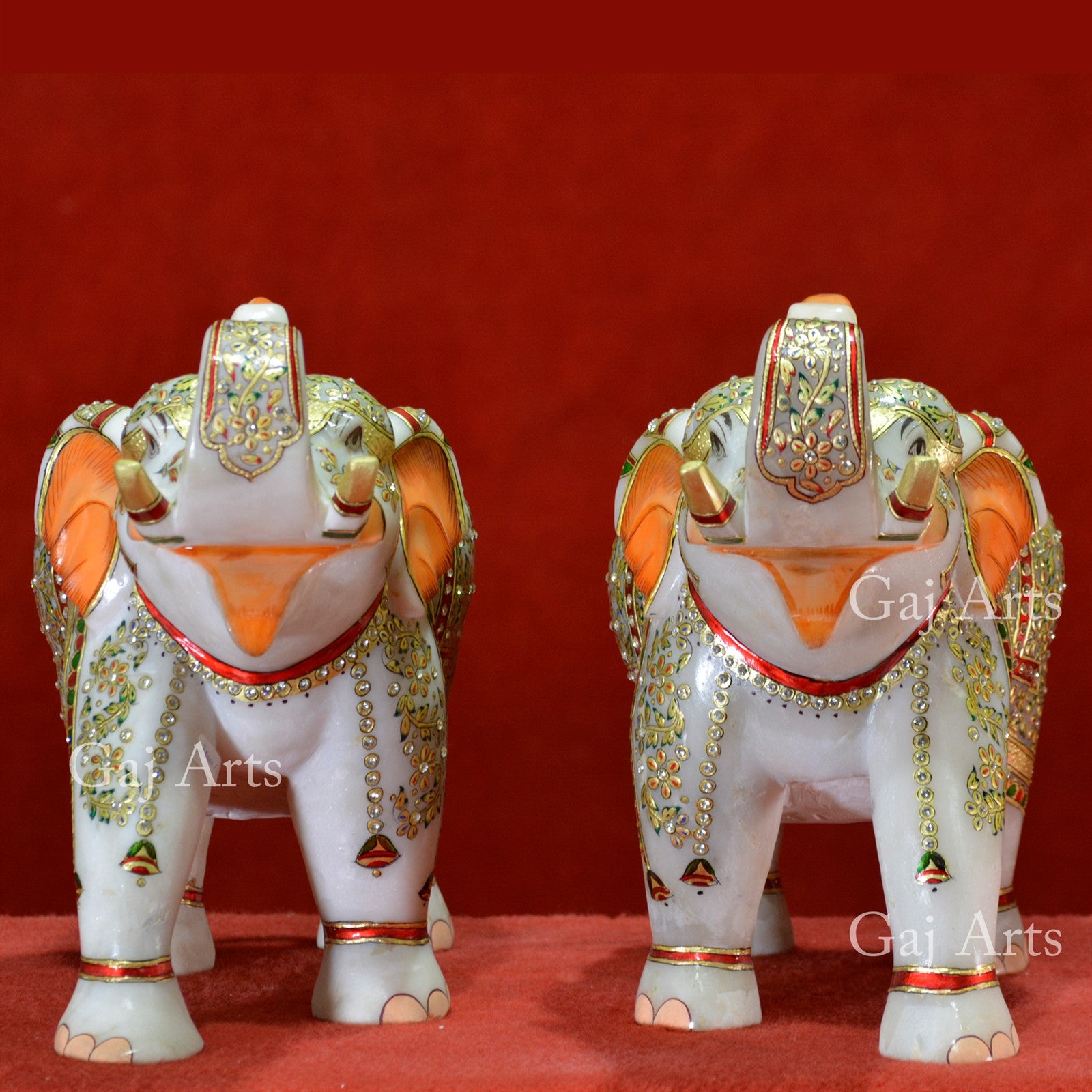 White Marble Meenakari Elephant Statue | 13 Inch