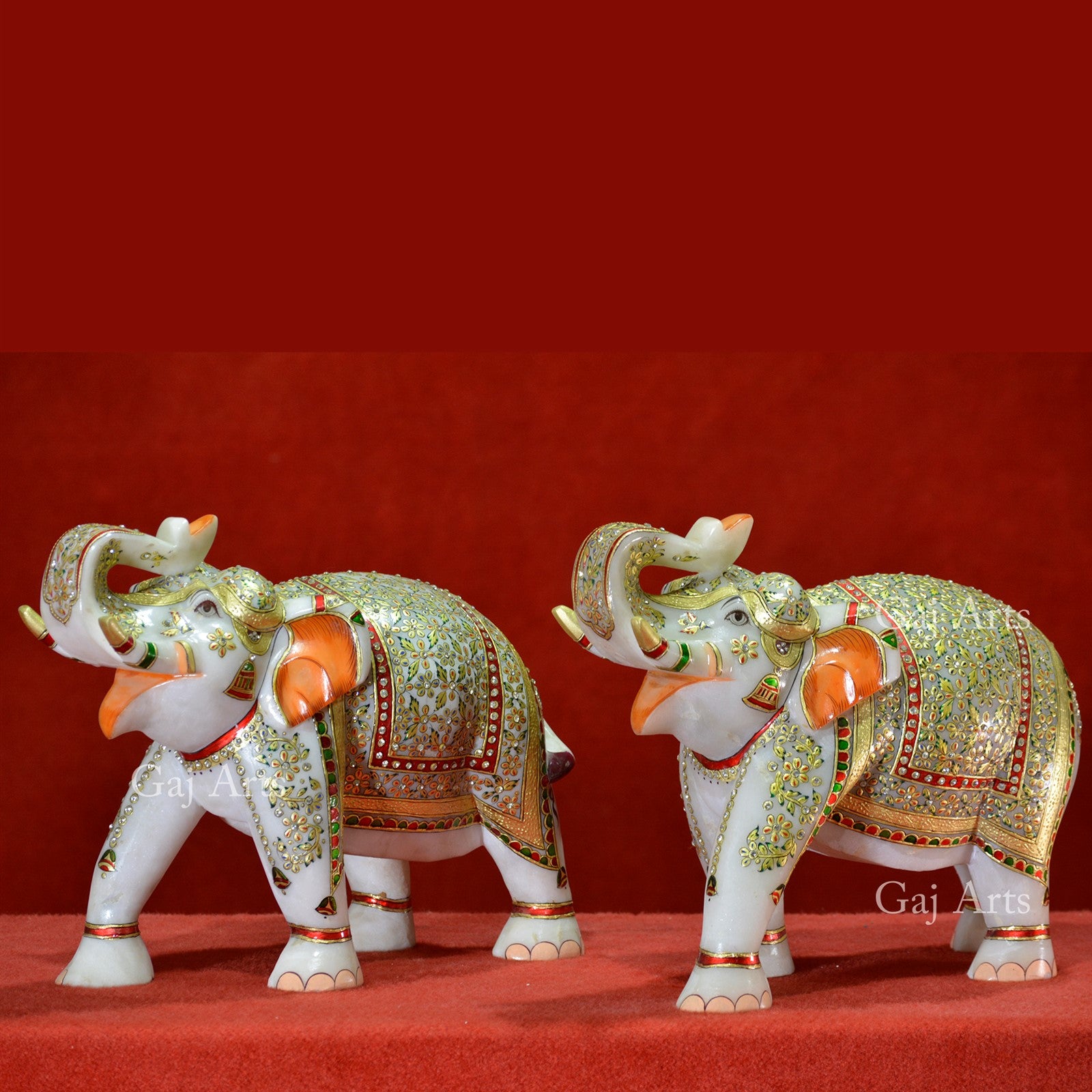 White Marble Meenakari Elephant Statue | 13 Inch