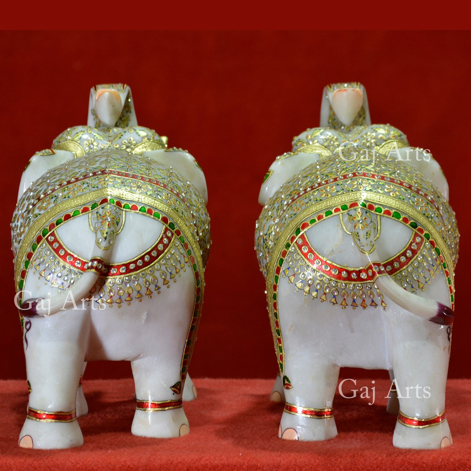 White Marble Meenakari Elephant Statue | 13 Inch
