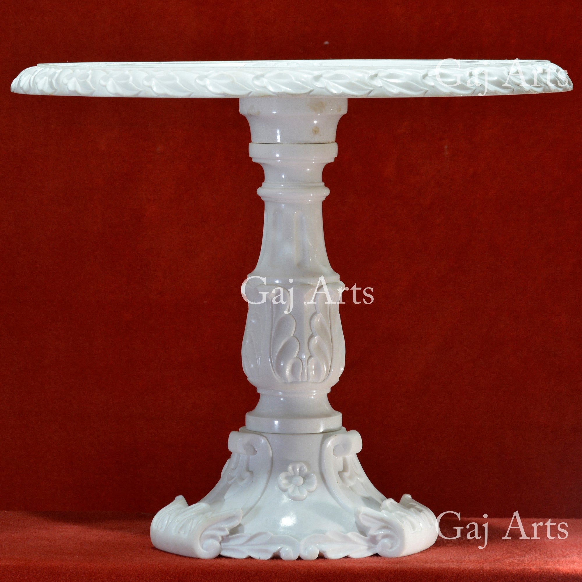 White Makrana Marble Jali Top with Stand | 28 Inch
