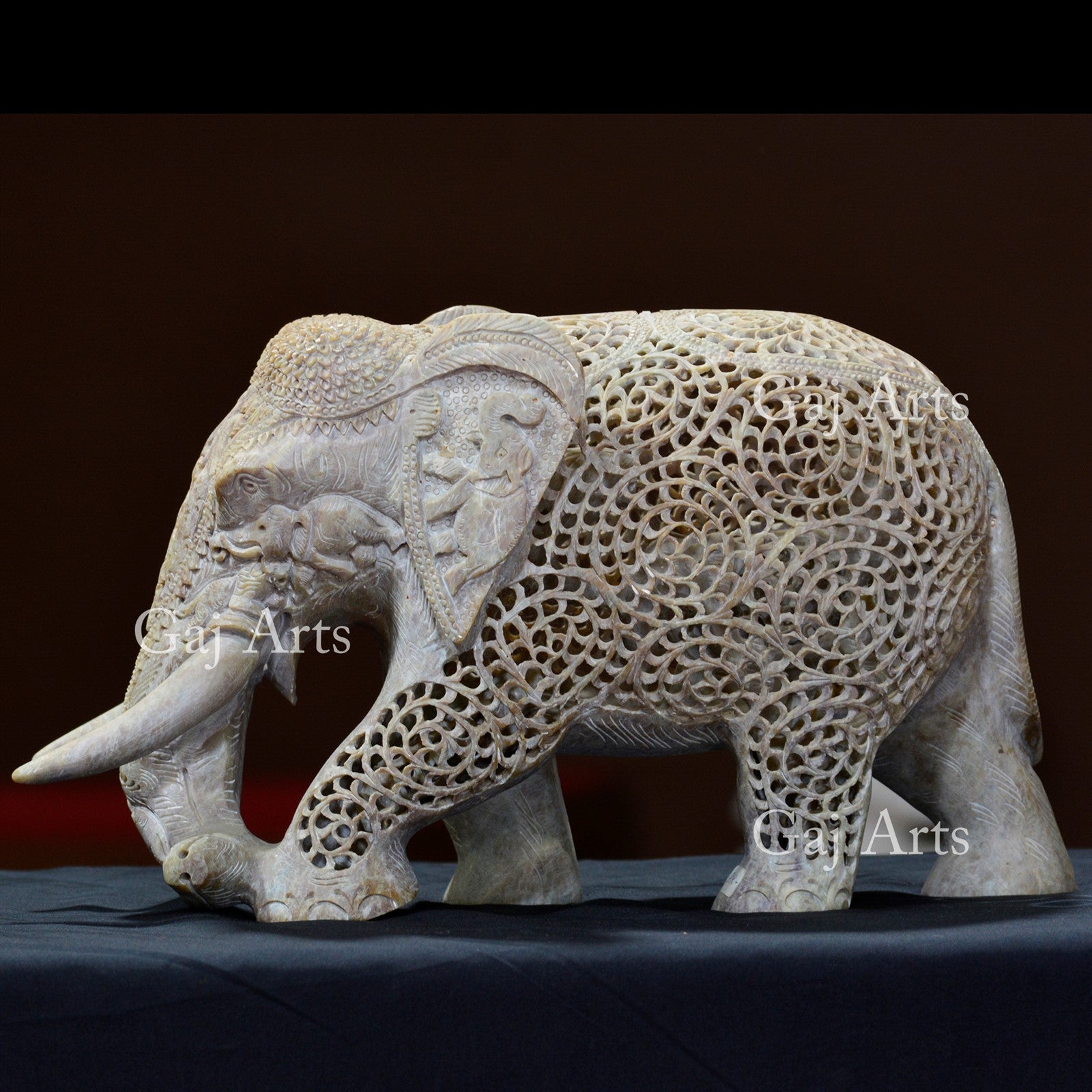 Gorara Stone Elephant Jali Statue | 9 Inch