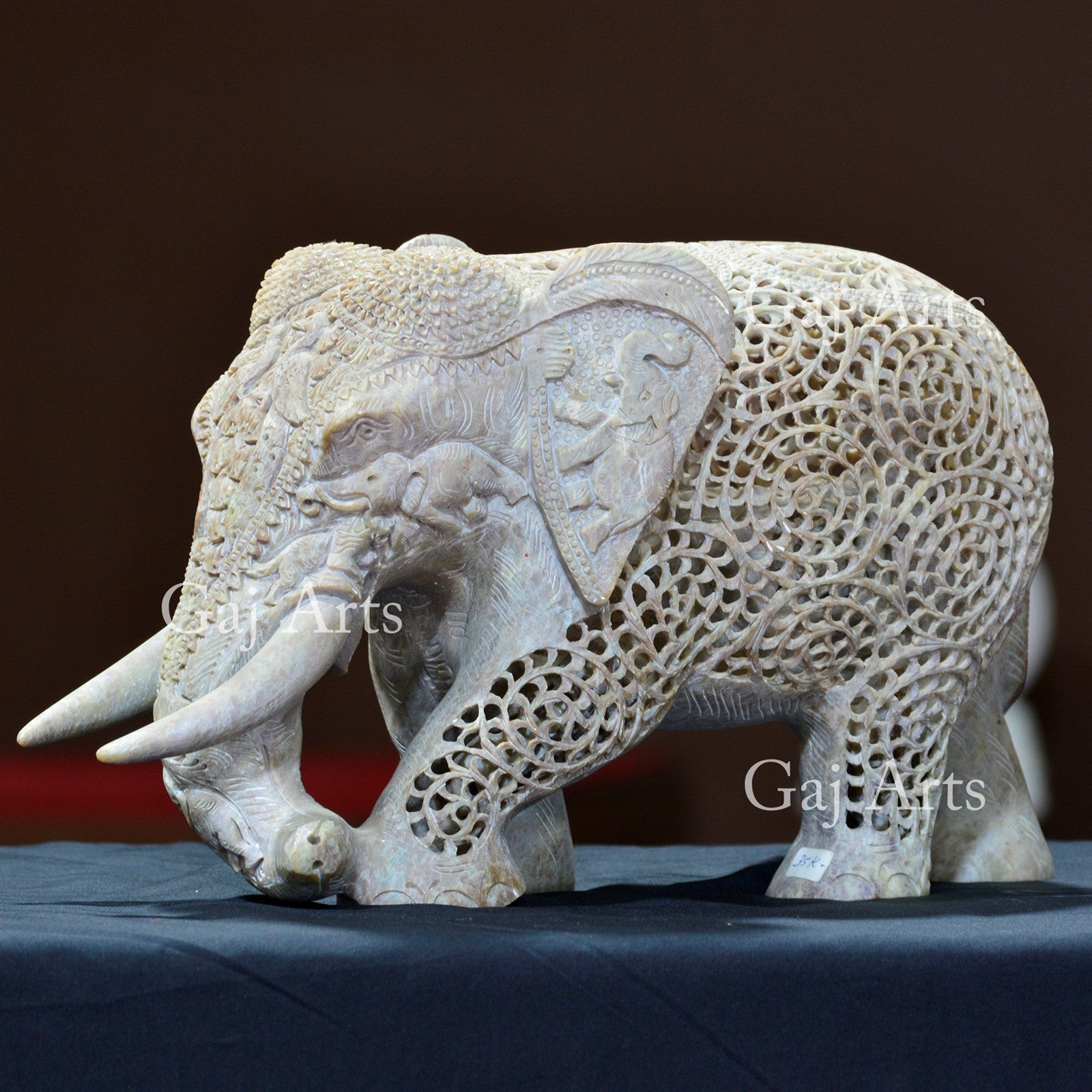 Gorara Stone Elephant Jali Statue | 9 Inch