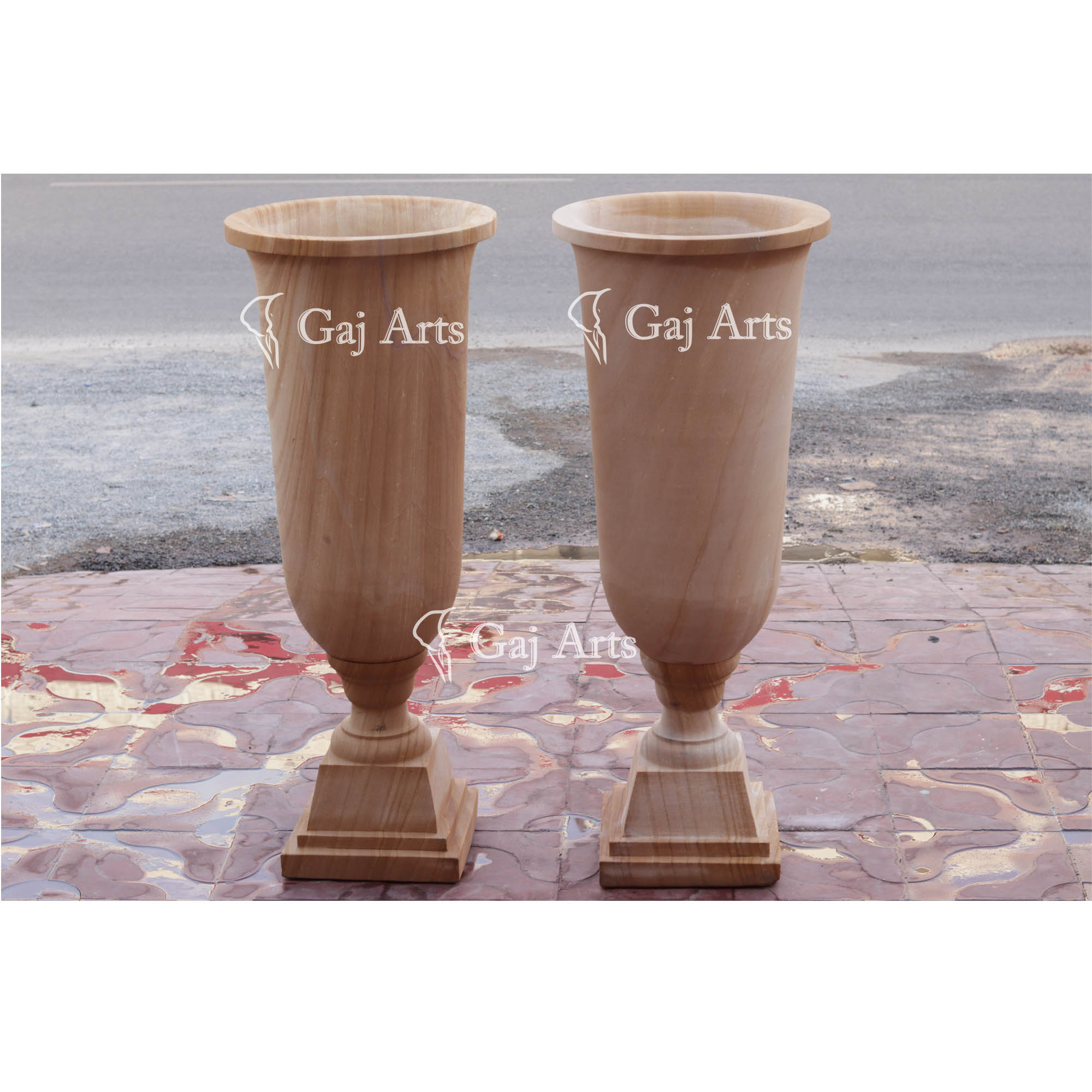 Premium Teak Sandstone Planter | 45 Inch