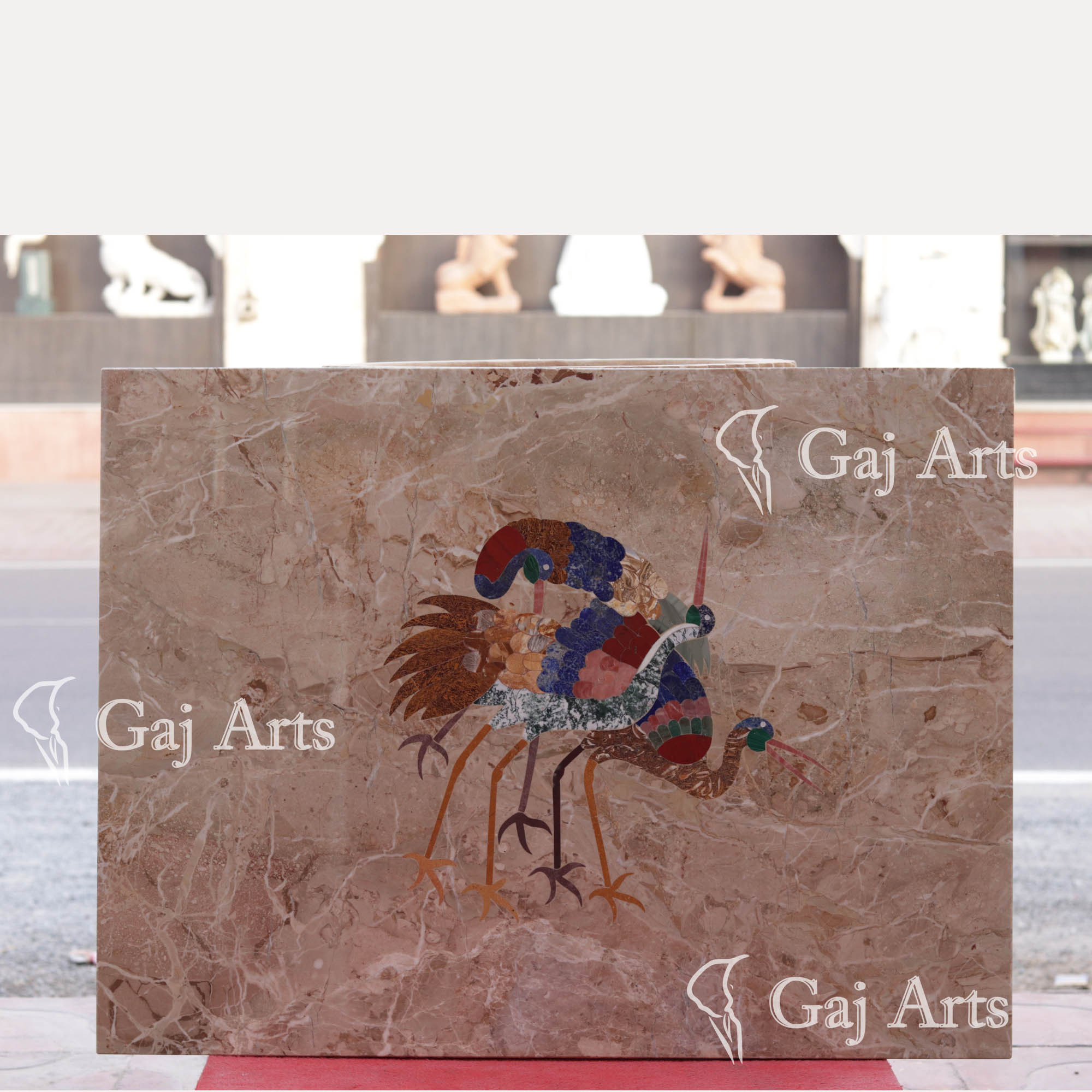 Italian Botticino Marble Inlay Table Top | 67 Inch