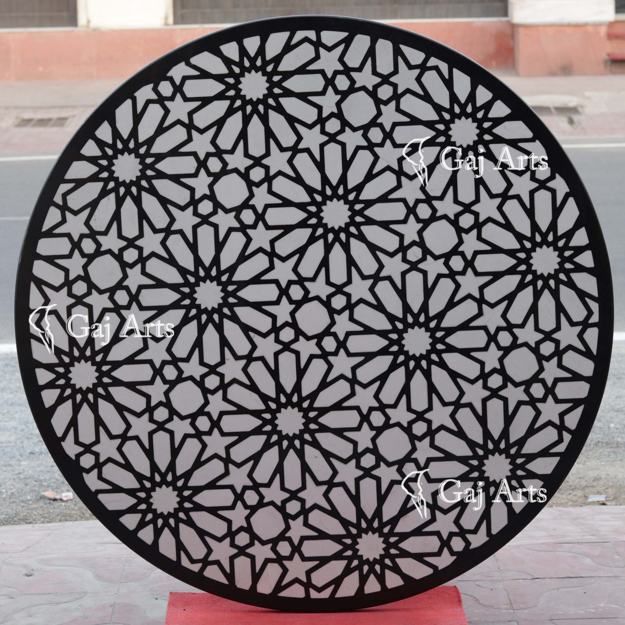 Black &amp; White Marble Inlay Table Top | 71 Inch