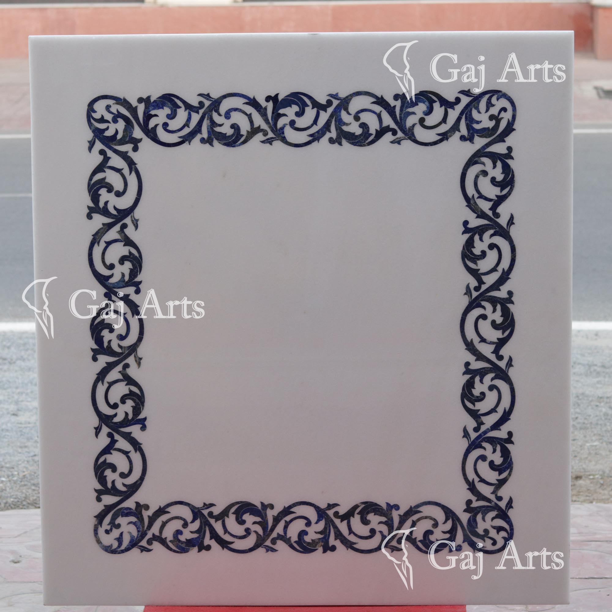 Vietnam White Marble Inlay Table Top | 72 Inch