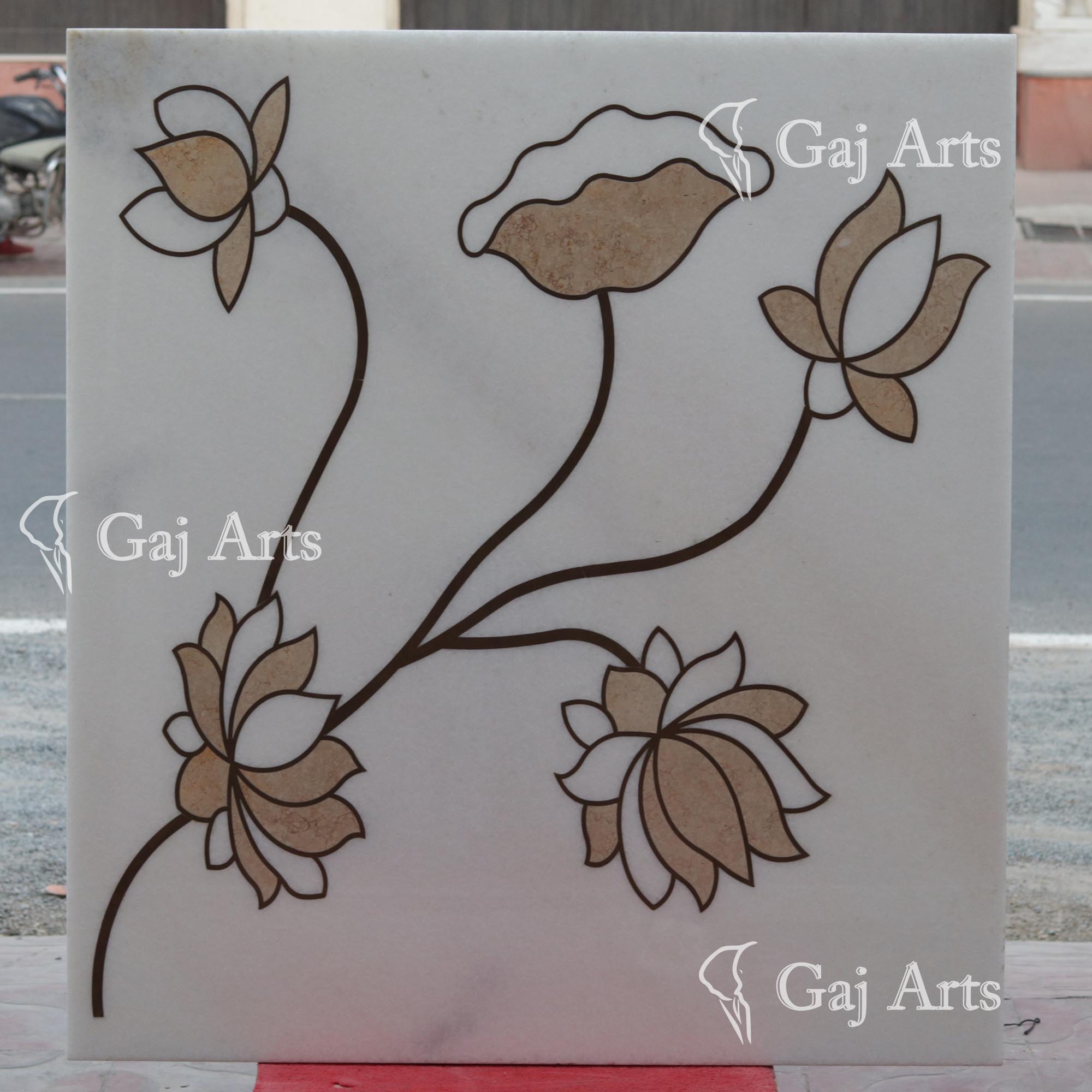 Vietnam White Marble Inlay Table Top | 74 Inch