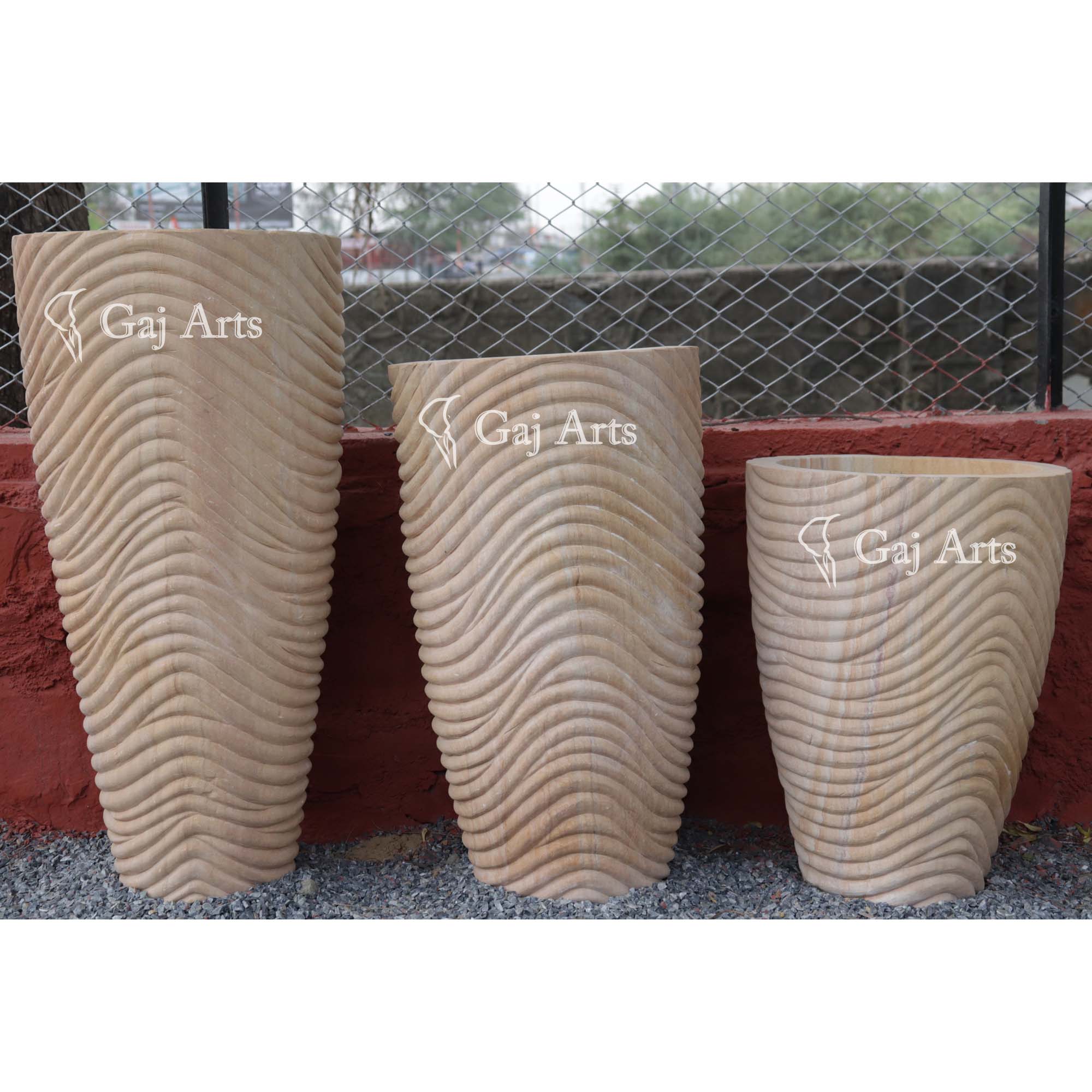 Premium Teak Sandstone Planter Set | 24, 30 & 36 Inch