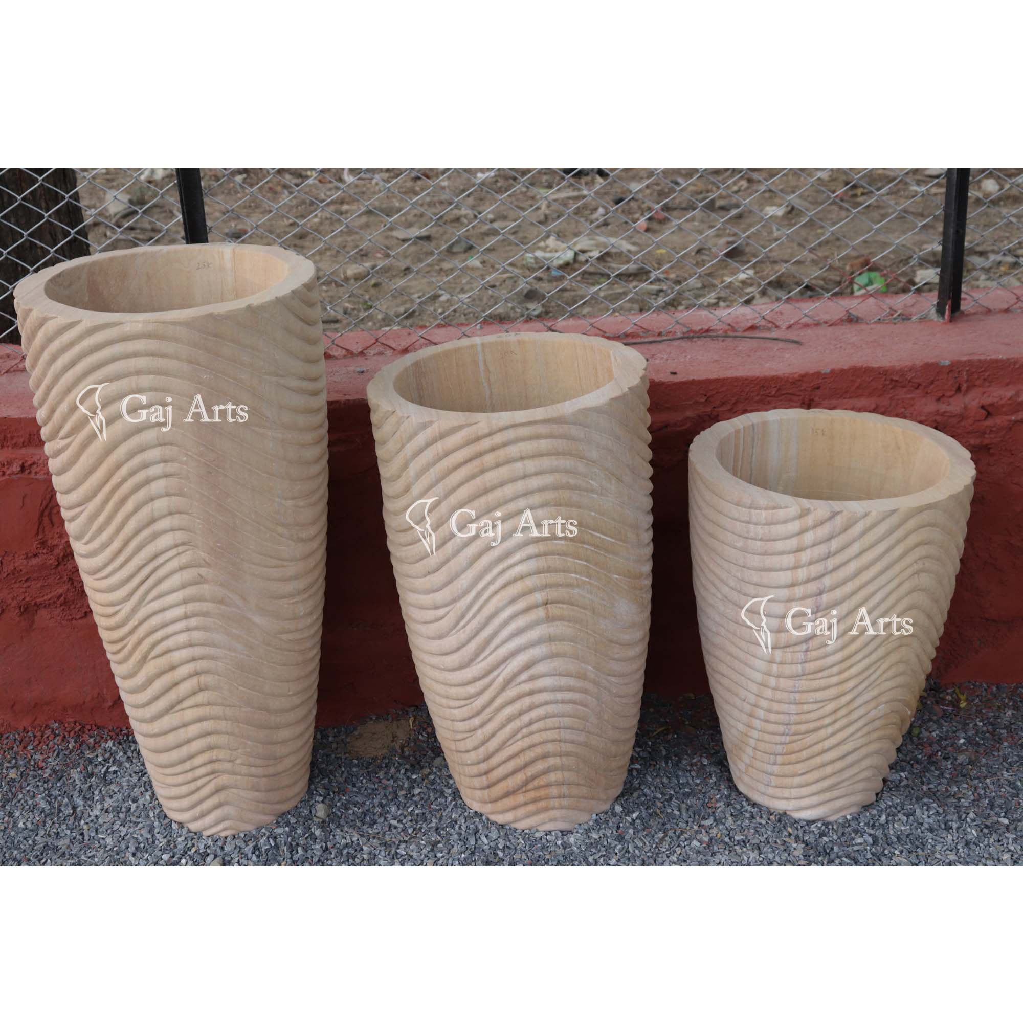 Premium Teak Sandstone Planter Set | 24, 30 & 36 Inch