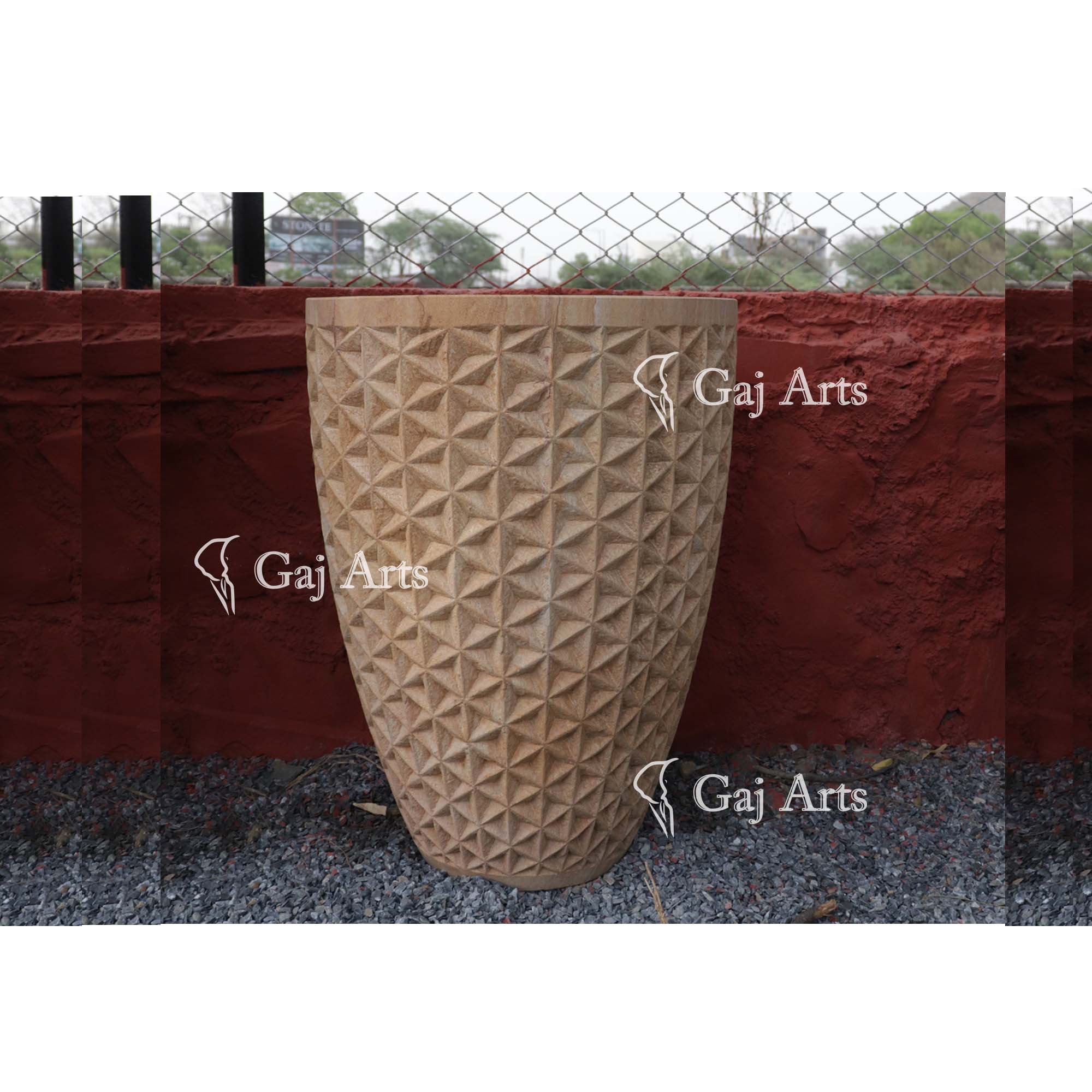 Natural Teak Sandstone Planter | 24 Inch