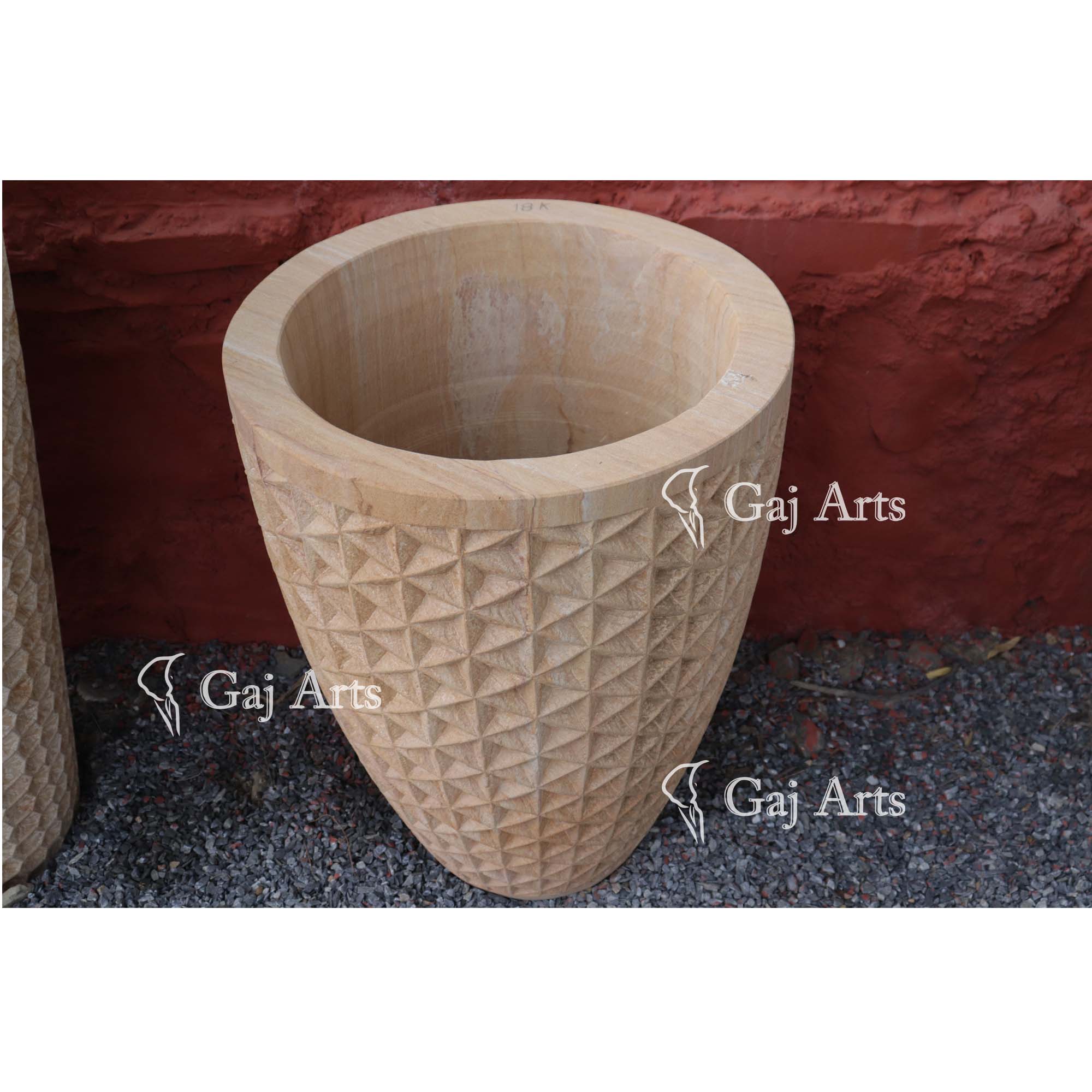 Natural Teak Sandstone Planter | 24 Inch
