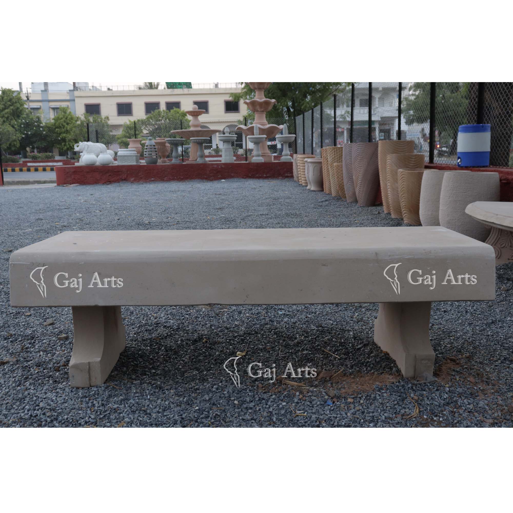 Beige Sandstone Garden Bench | 20 Inch