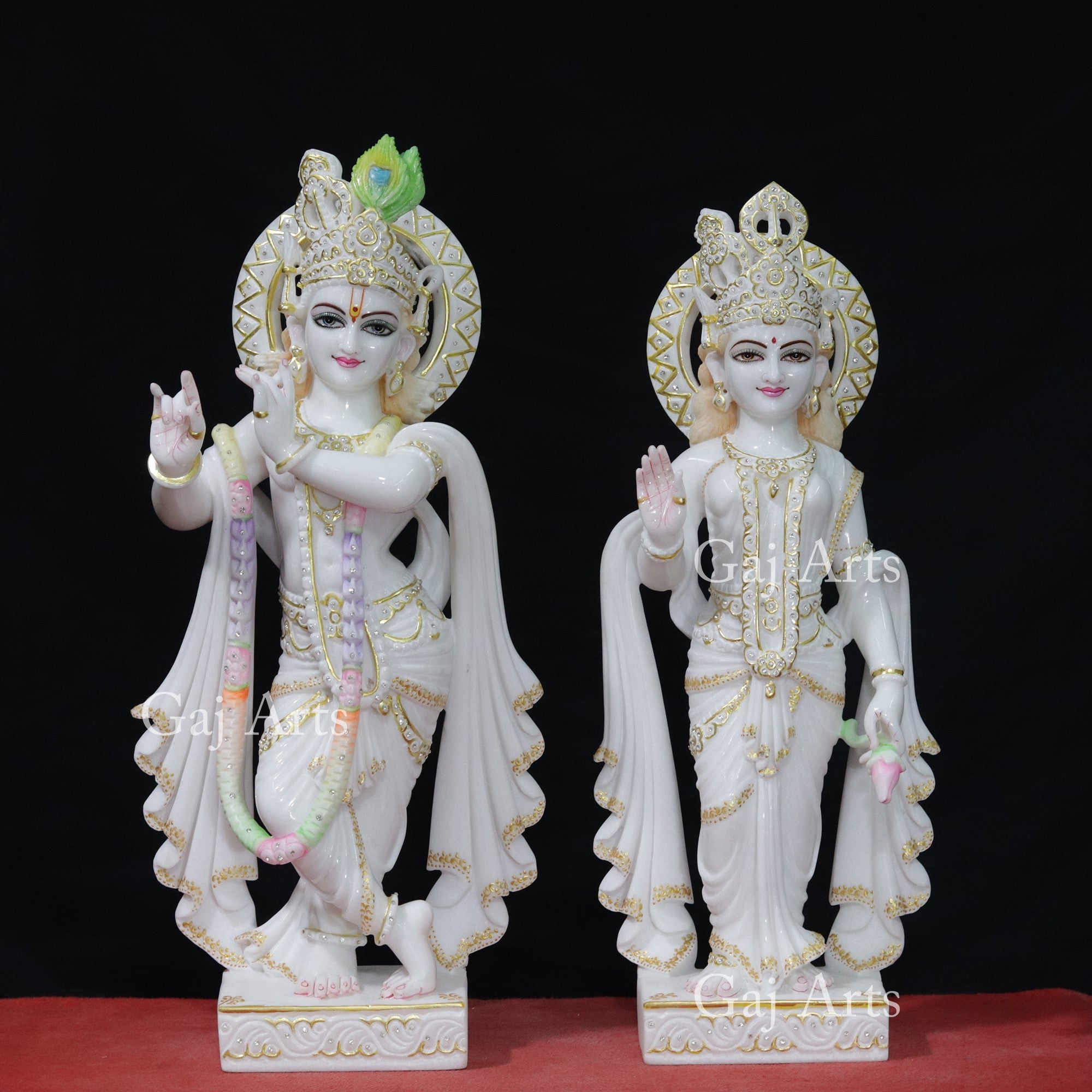 Super White Vietnam Marble Radha Krishna Idol | 27 Inch