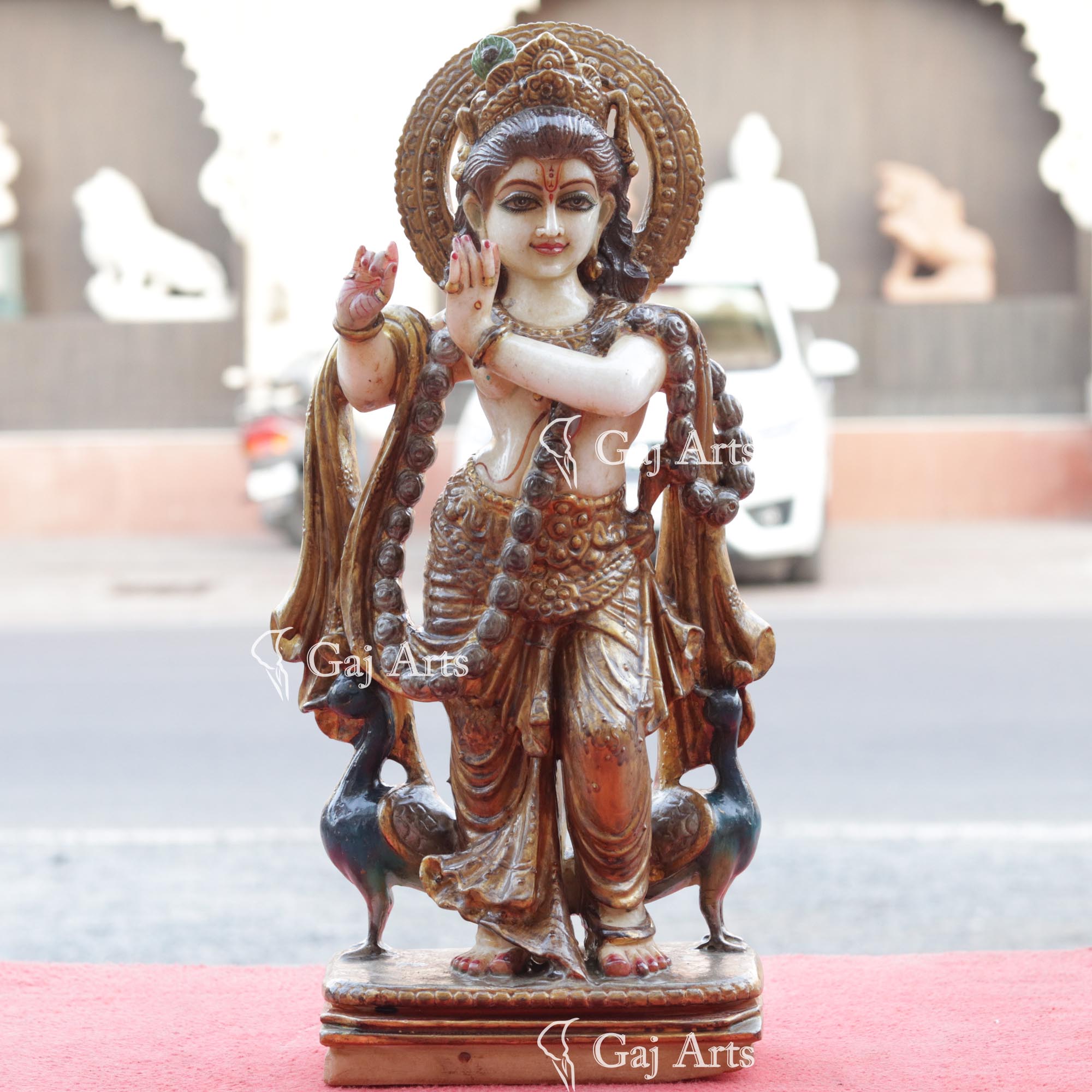 White Vietnam Marble Lord Krishna Idol | 18 Inch