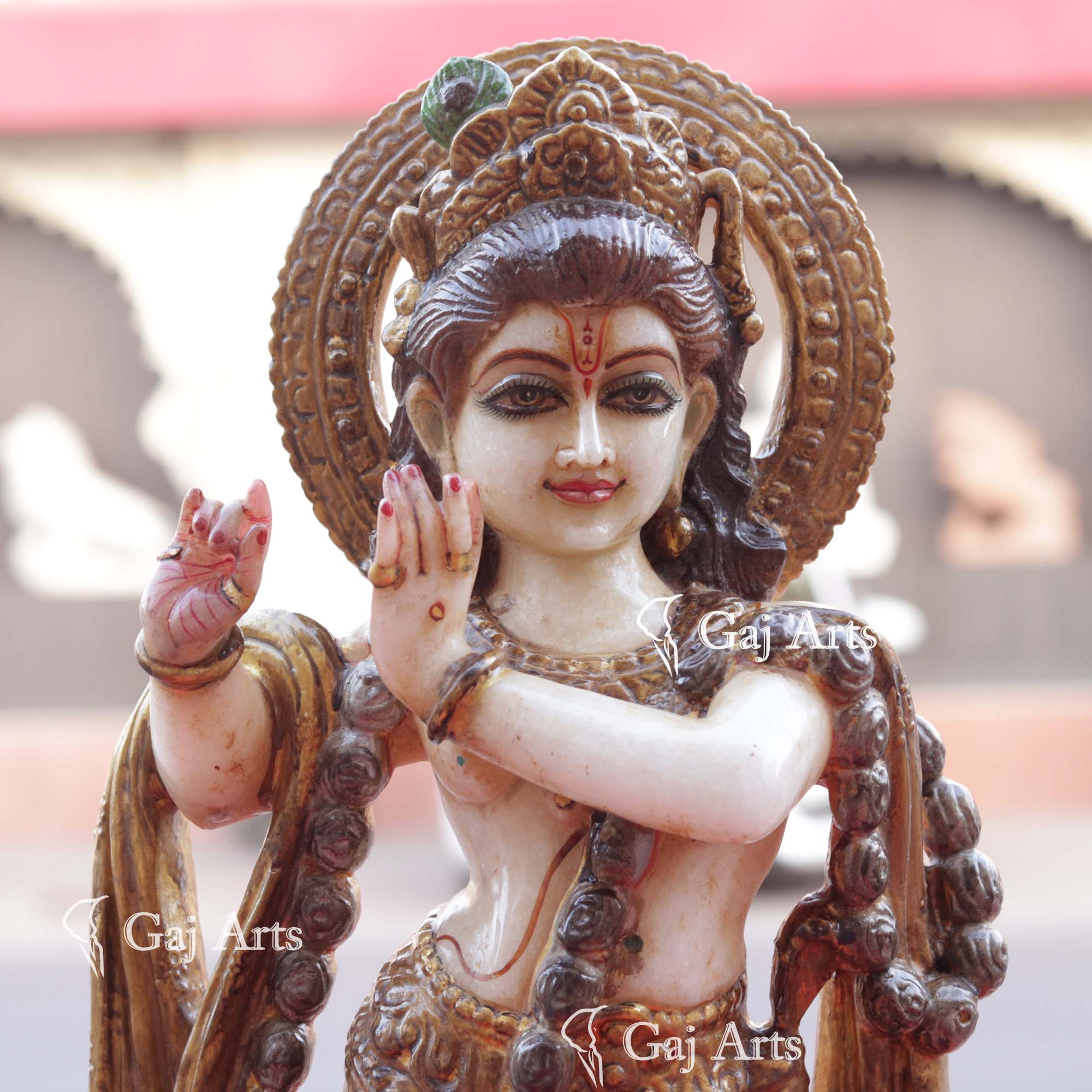White Vietnam Marble Lord Krishna Idol | 18 Inch