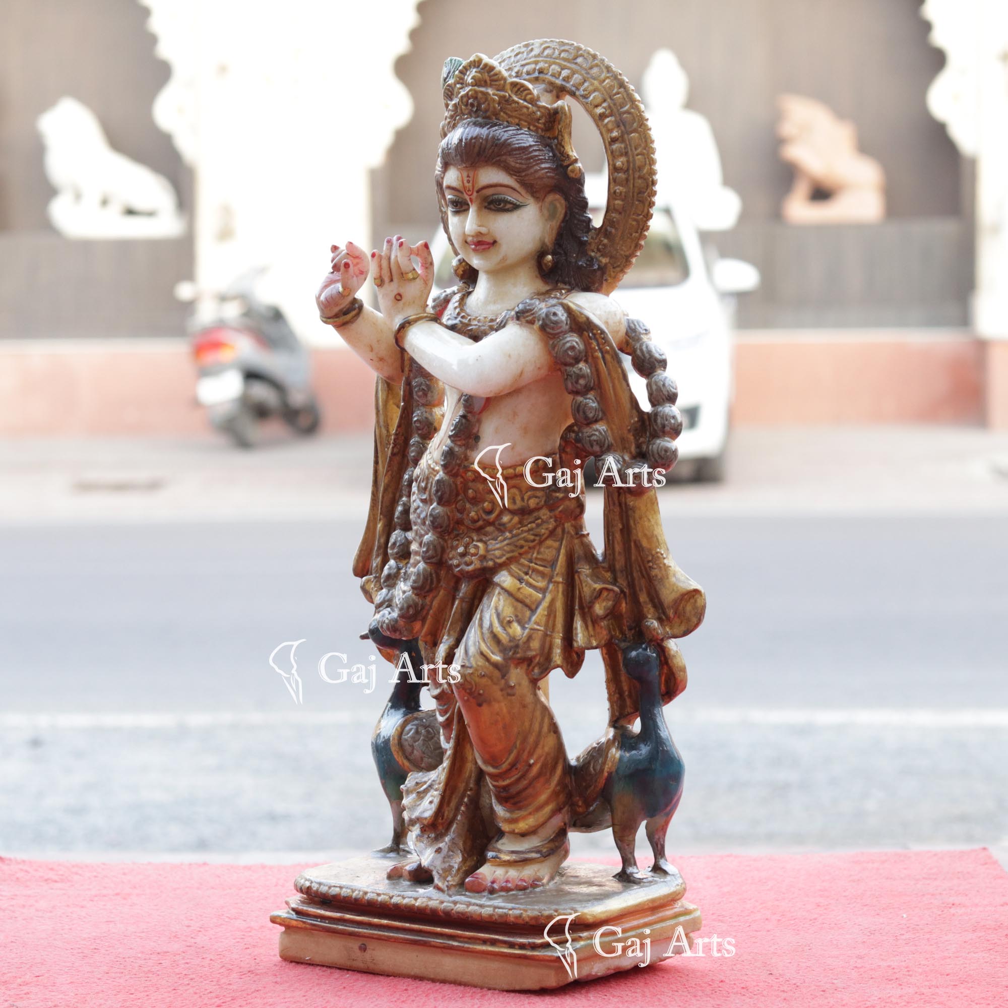 White Vietnam Marble Lord Krishna Idol | 18 Inch