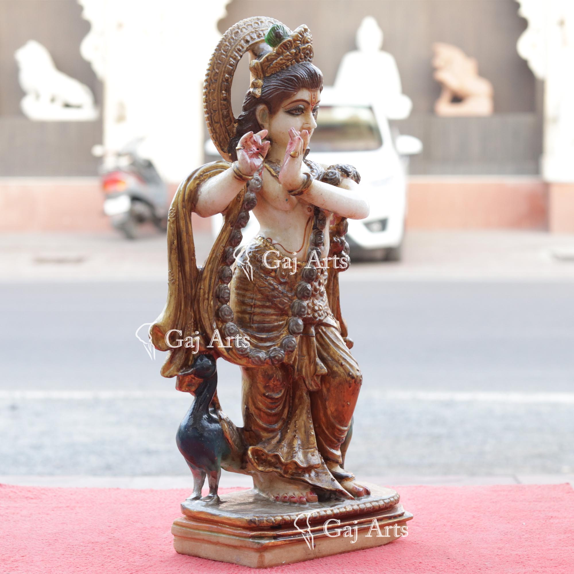 White Vietnam Marble Lord Krishna Idol | 18 Inch