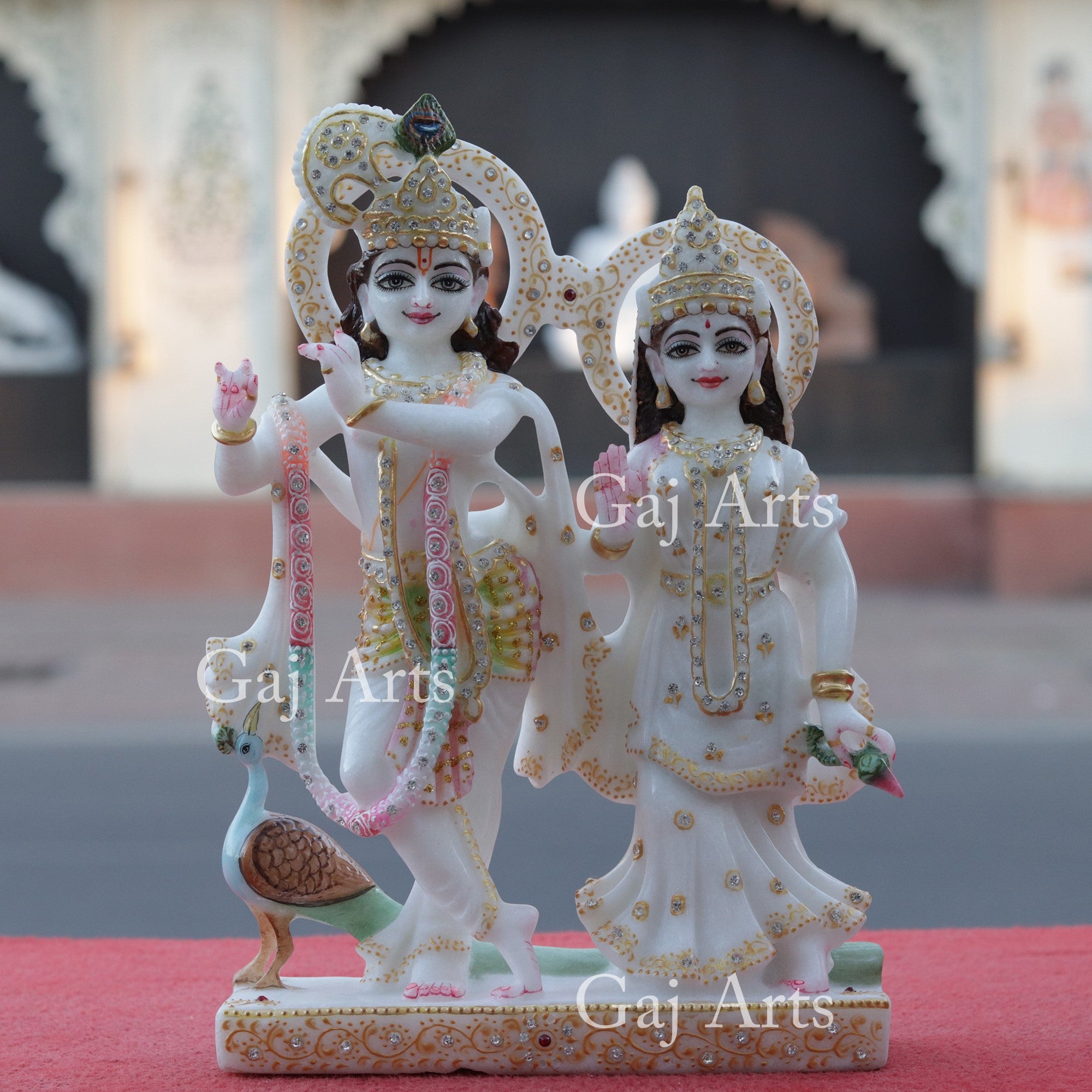 Super White Makrana Marble RadhaKrishna Jugal Jodi Murti | 12 Inch